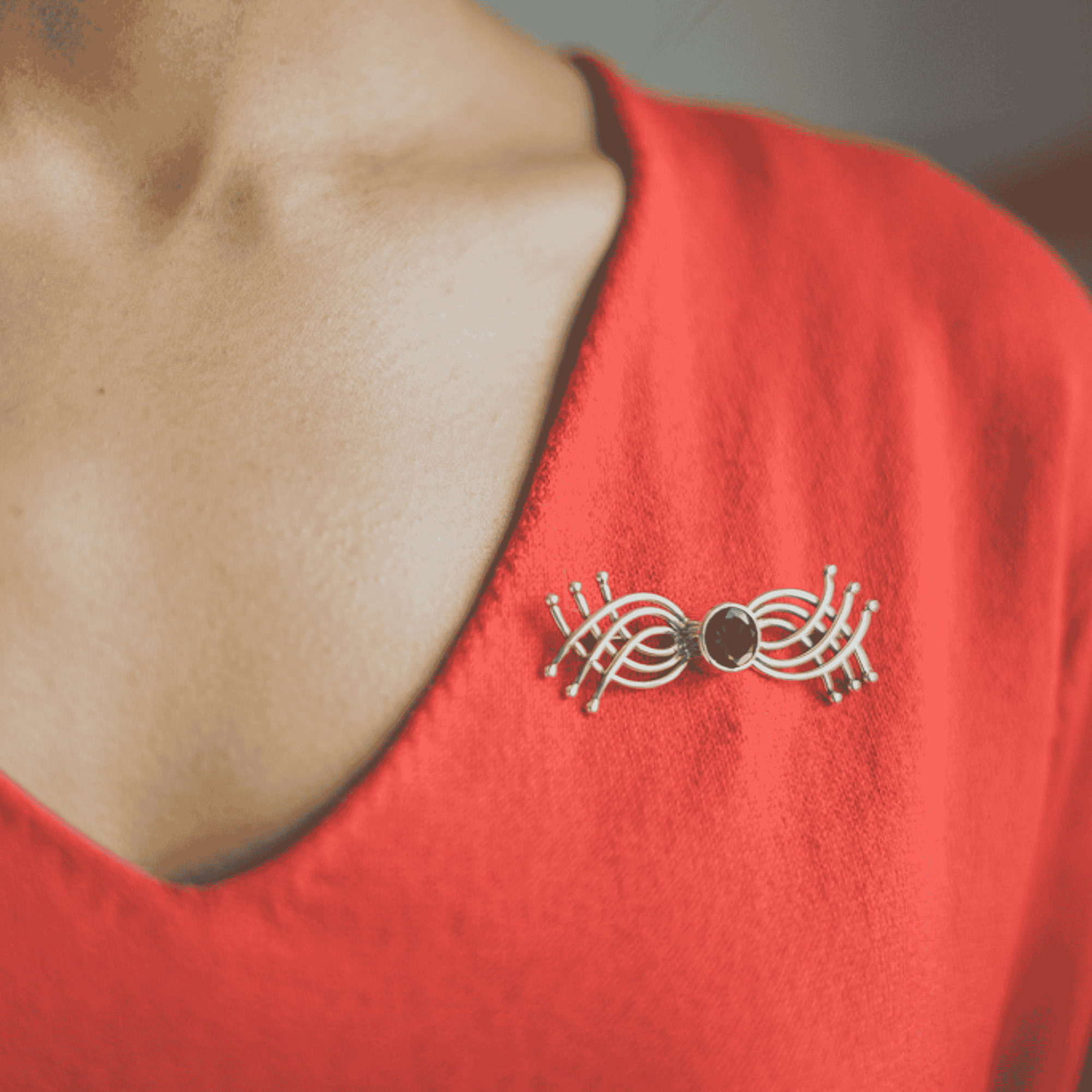 Urnāyu Sterling Silver Brooch with Golden Topaz – Exquisite Jewelry Design