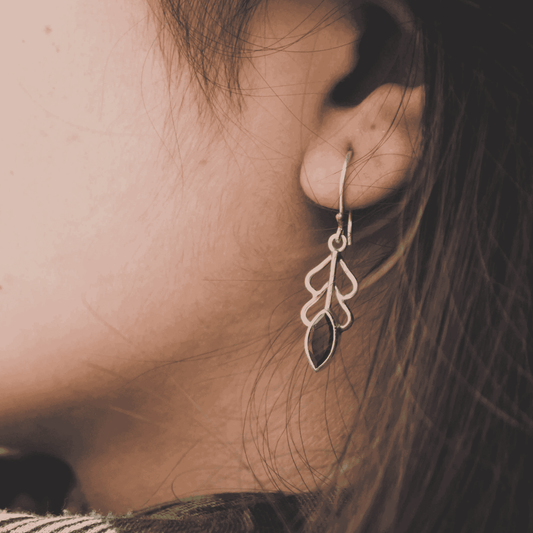 Delicate Vine Red Garnet Silver Earrings