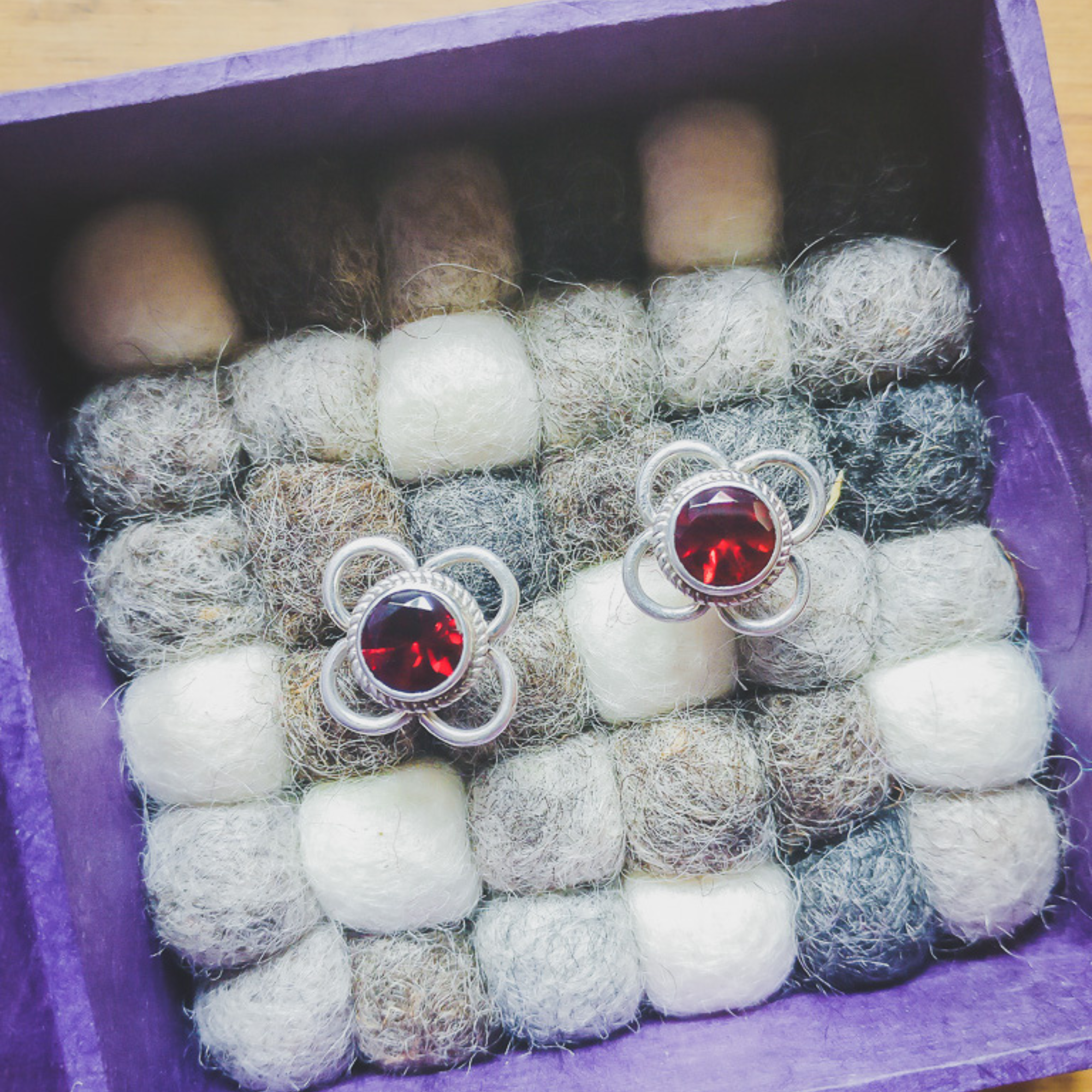 Pushpa – Red Garnet Sterling Silver Ear Studs