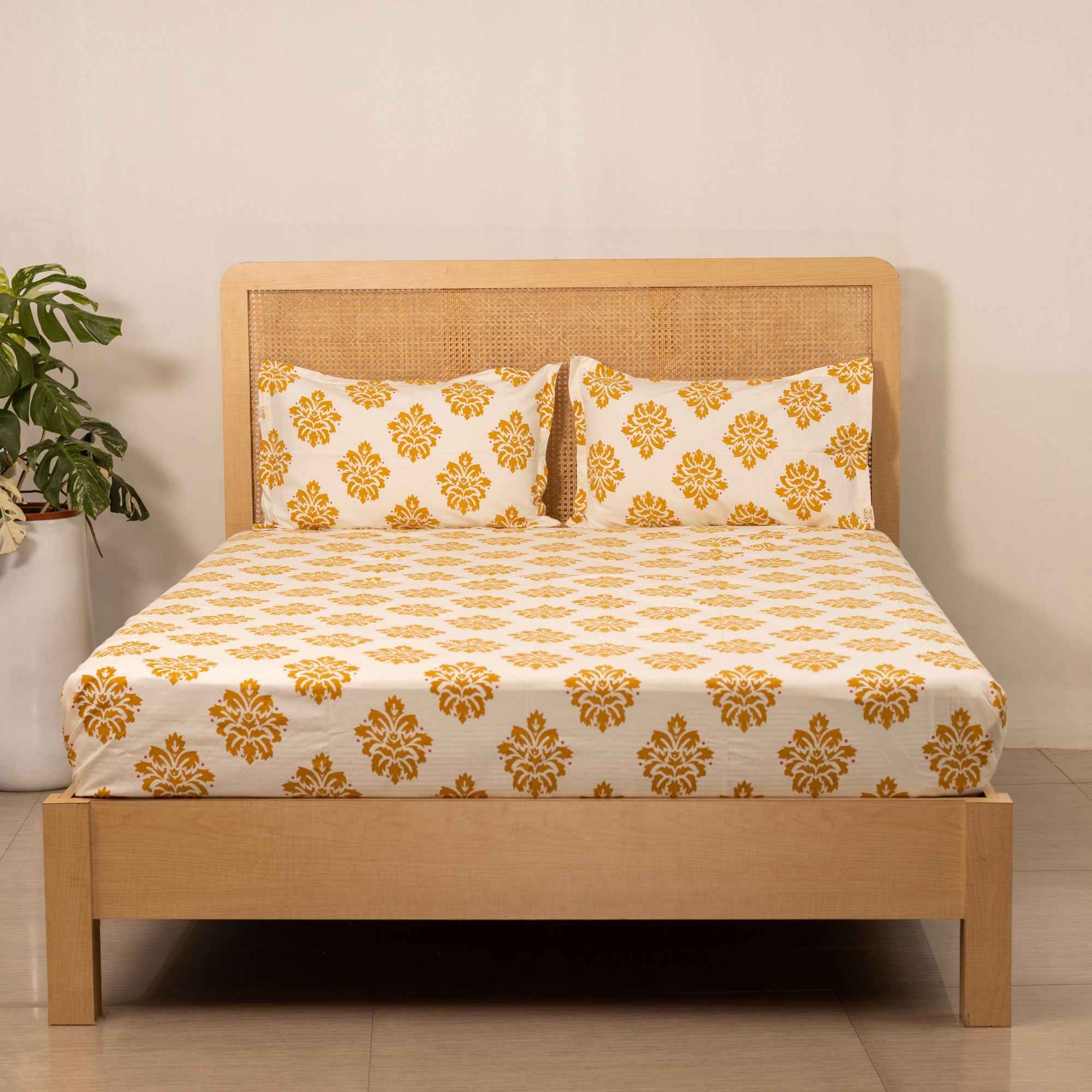 Saanjh – Heritage Yellow Cotton Bedding Set