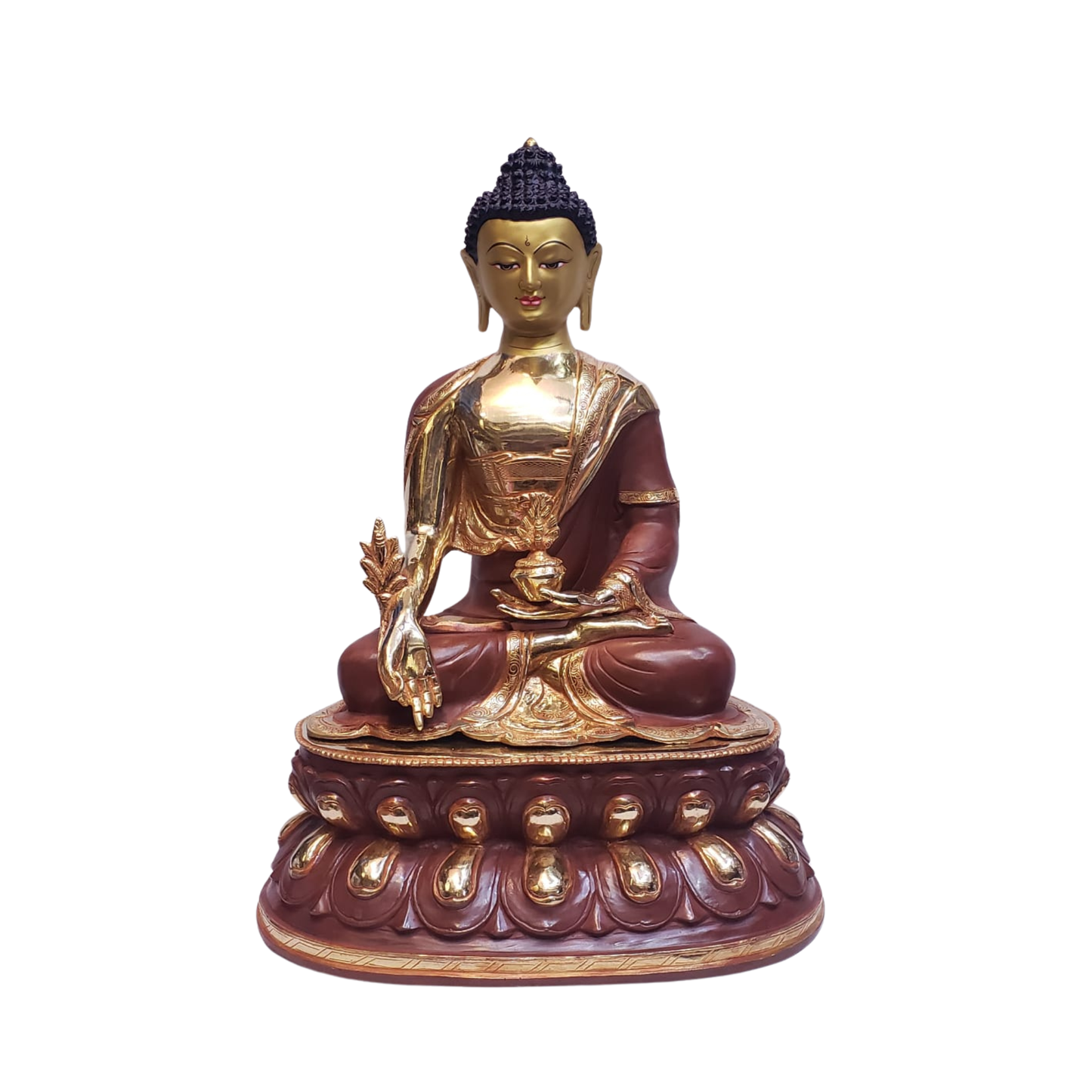 Shakyamuni Medicine Buddha — Partly Gold-Plated Copper Statue by Fourth-Generation Patan Artisan | Handcrafted in Nepal | 18 inches