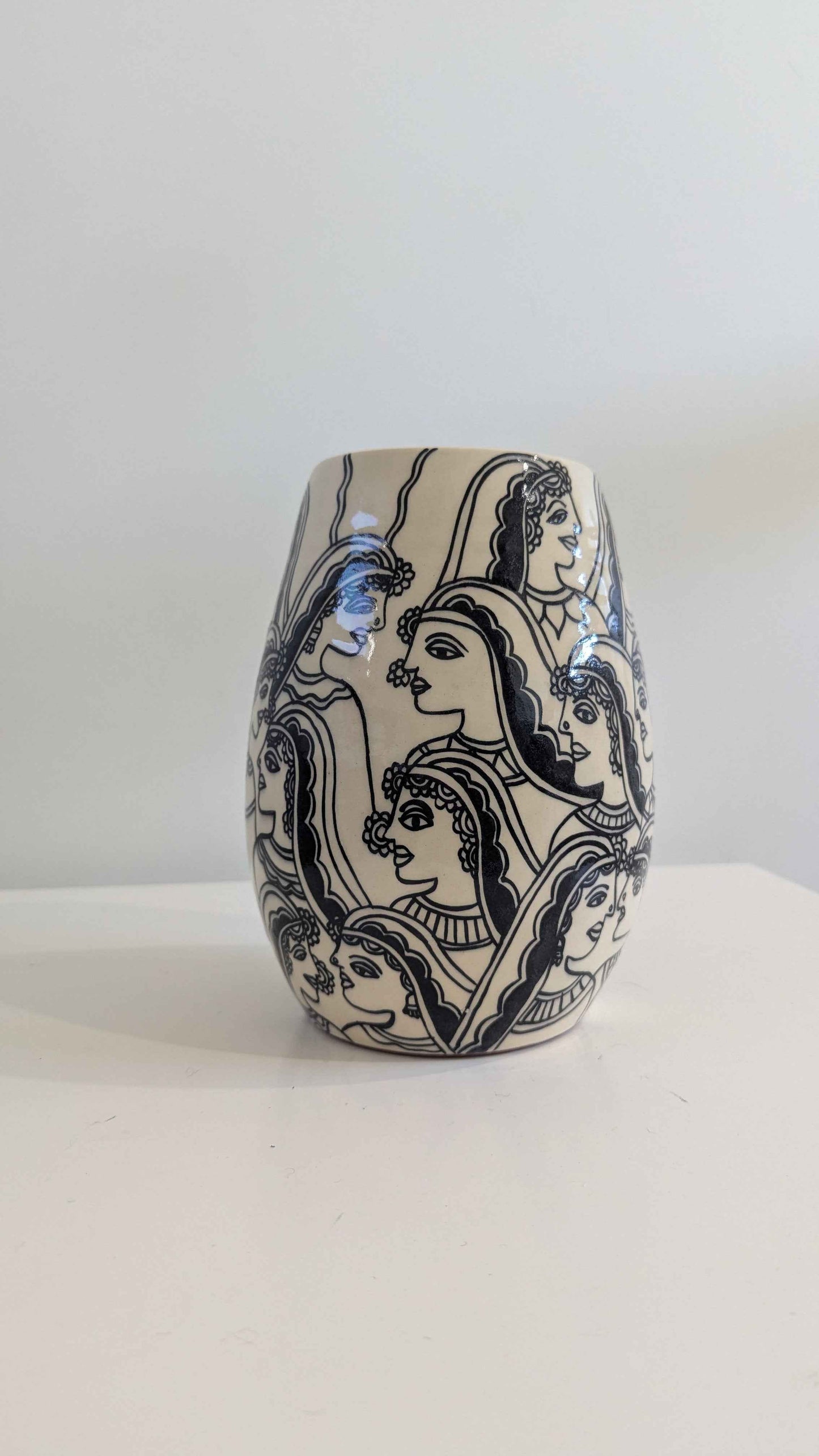 Mithila Women on a Hand-Painted Ceramic Vase