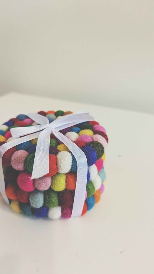 Colourful Felt Ball Coaster - Set of 4