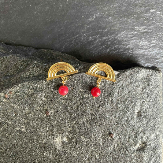 Dainty Gold-Plated Rainbow Drops Earrings with Gemstones