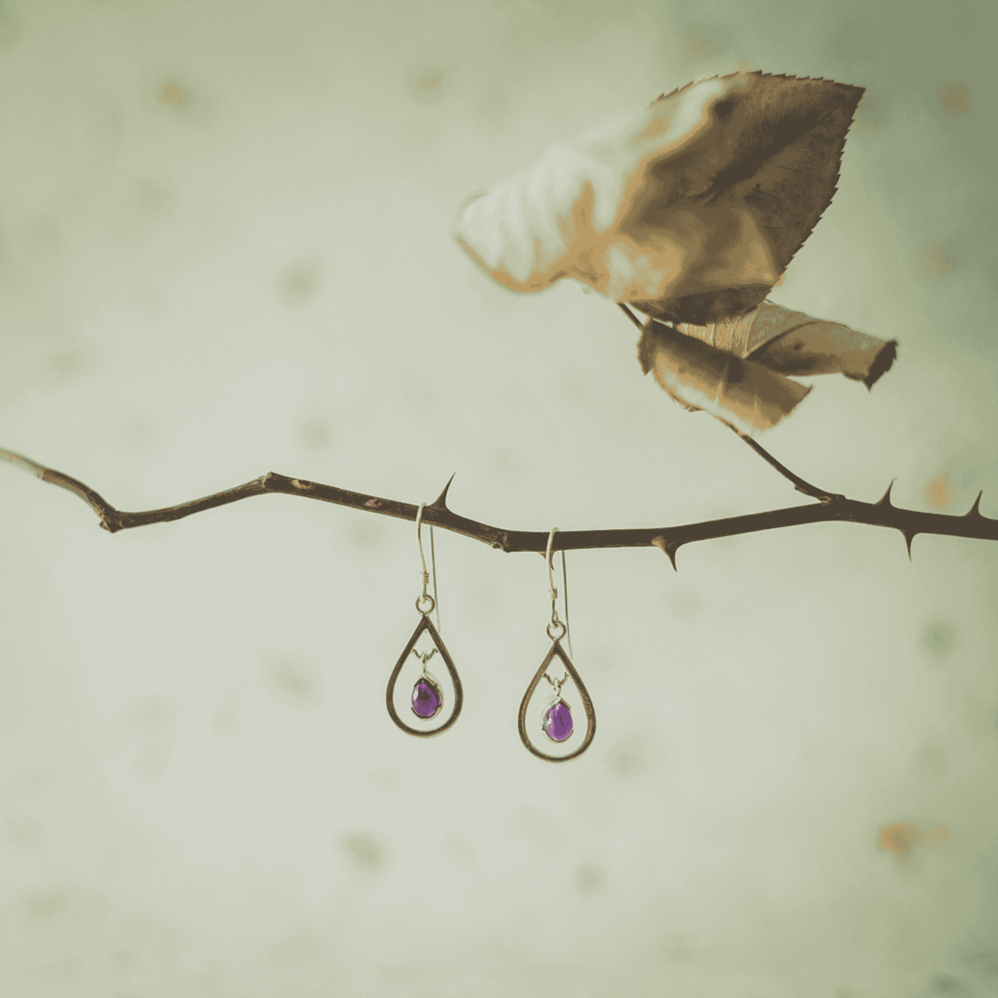 Sarara - Raindrop Earrings with Amethyst Stone