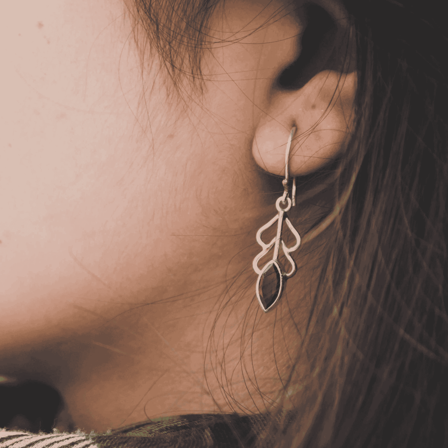 Delicate Vine Red Garnet Silver Earrings