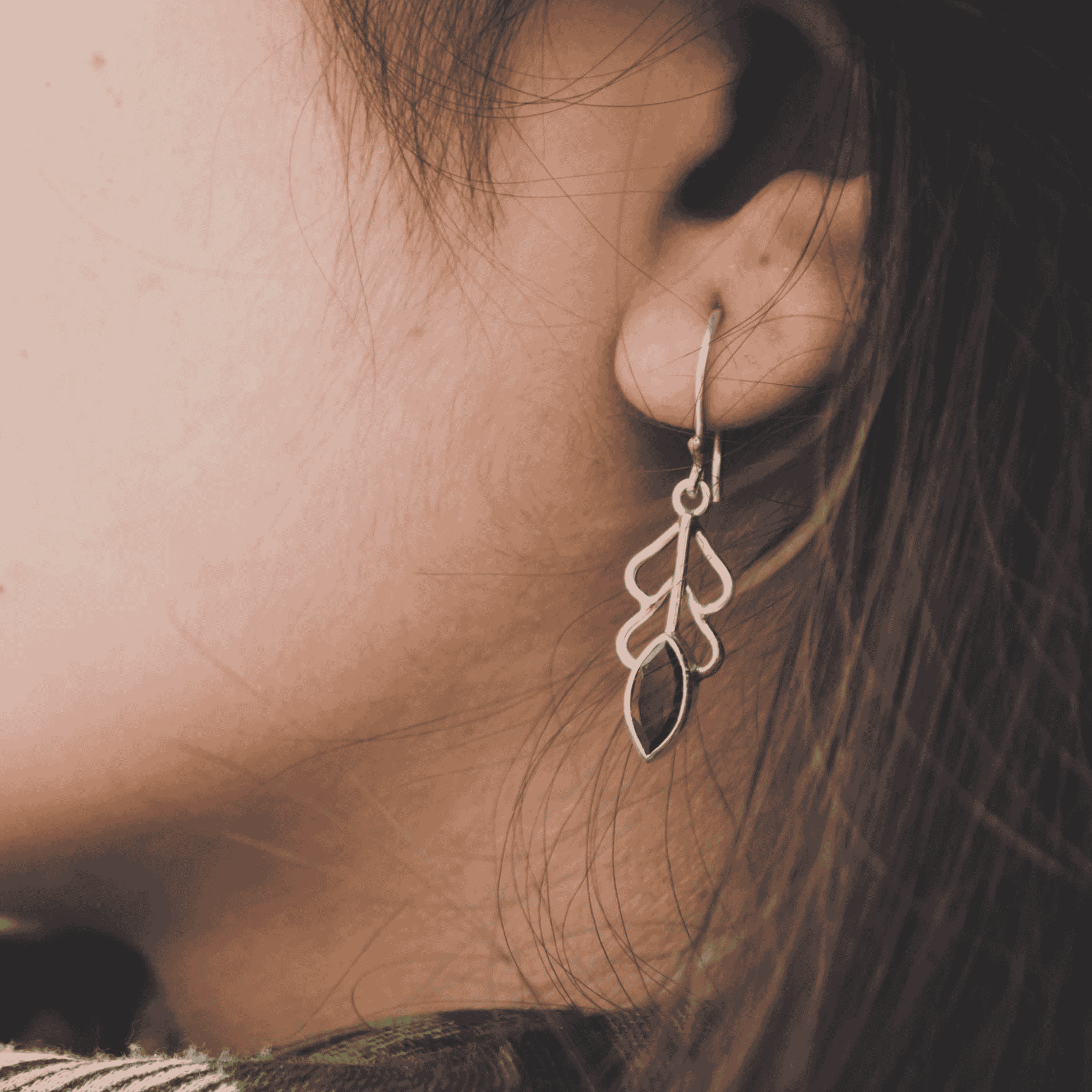 Delicate Vine Red Garnet Silver Earrings