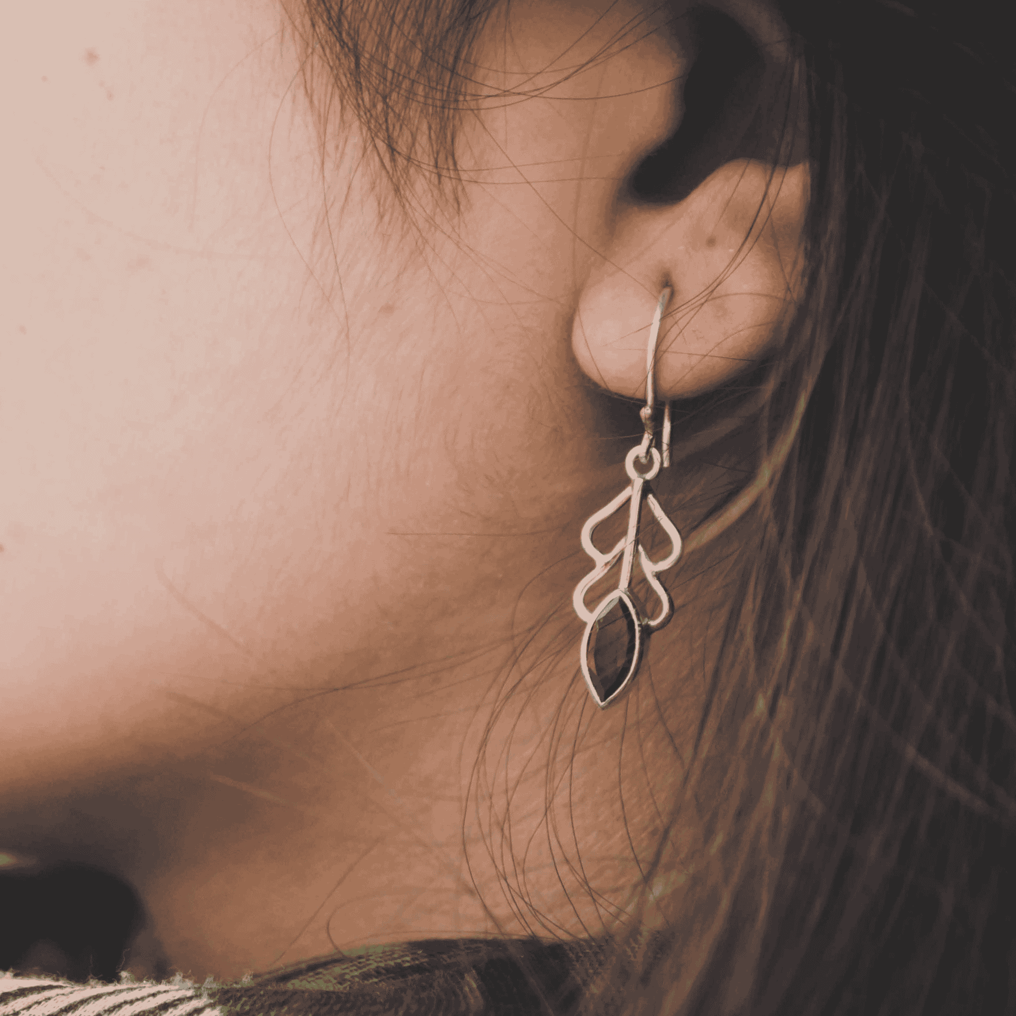 Lata - Delicate Vine with Red Garnet Earrings