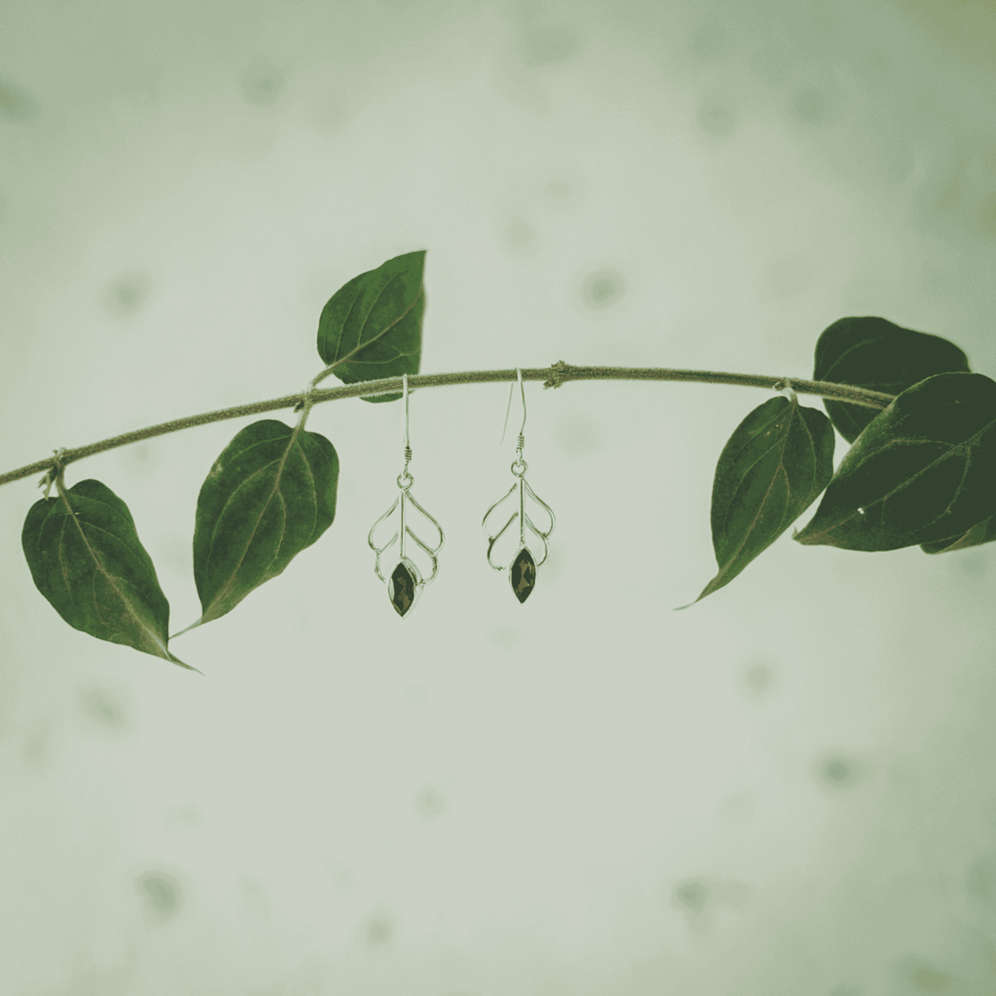 Lata - Delicate Vine with Red Garnet Earrings