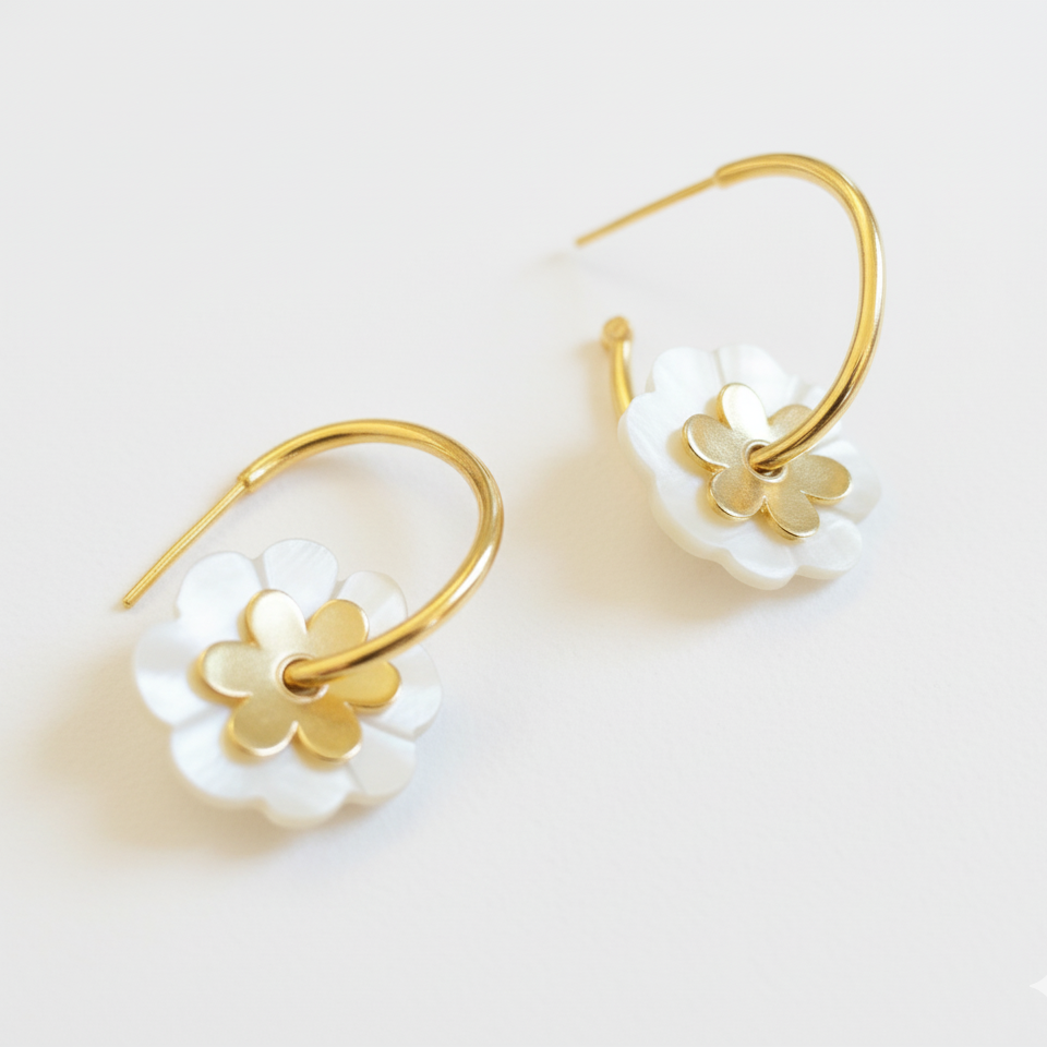 Chameli Mother of Pearl & Gold Plated Hoop Earrings
