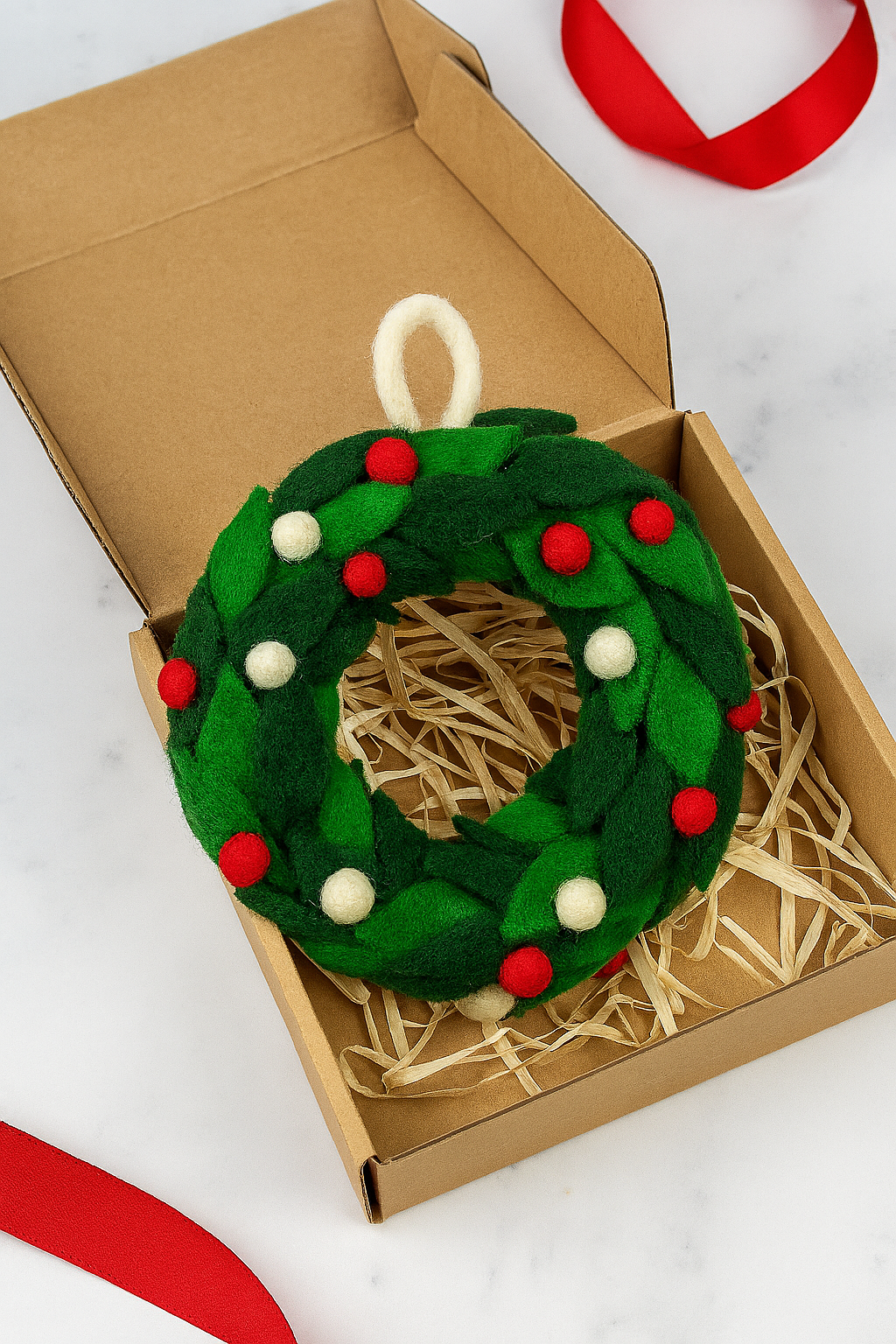 Handmade Felt Wool Christmas Wreath Ornament by lady yak handmade in nepal house of himalayas