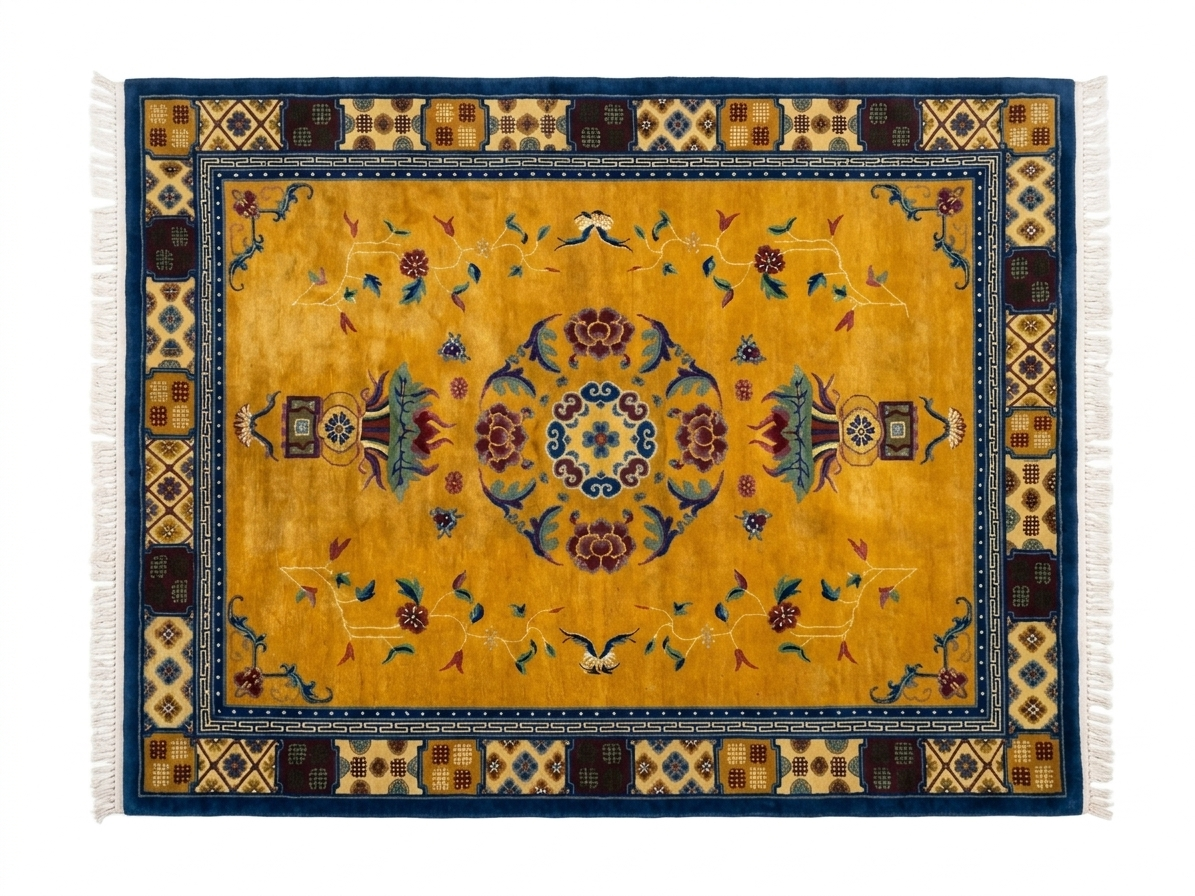 Himalayan Floral Medallion Carpet - Golden and Midnight Blue (Copy)