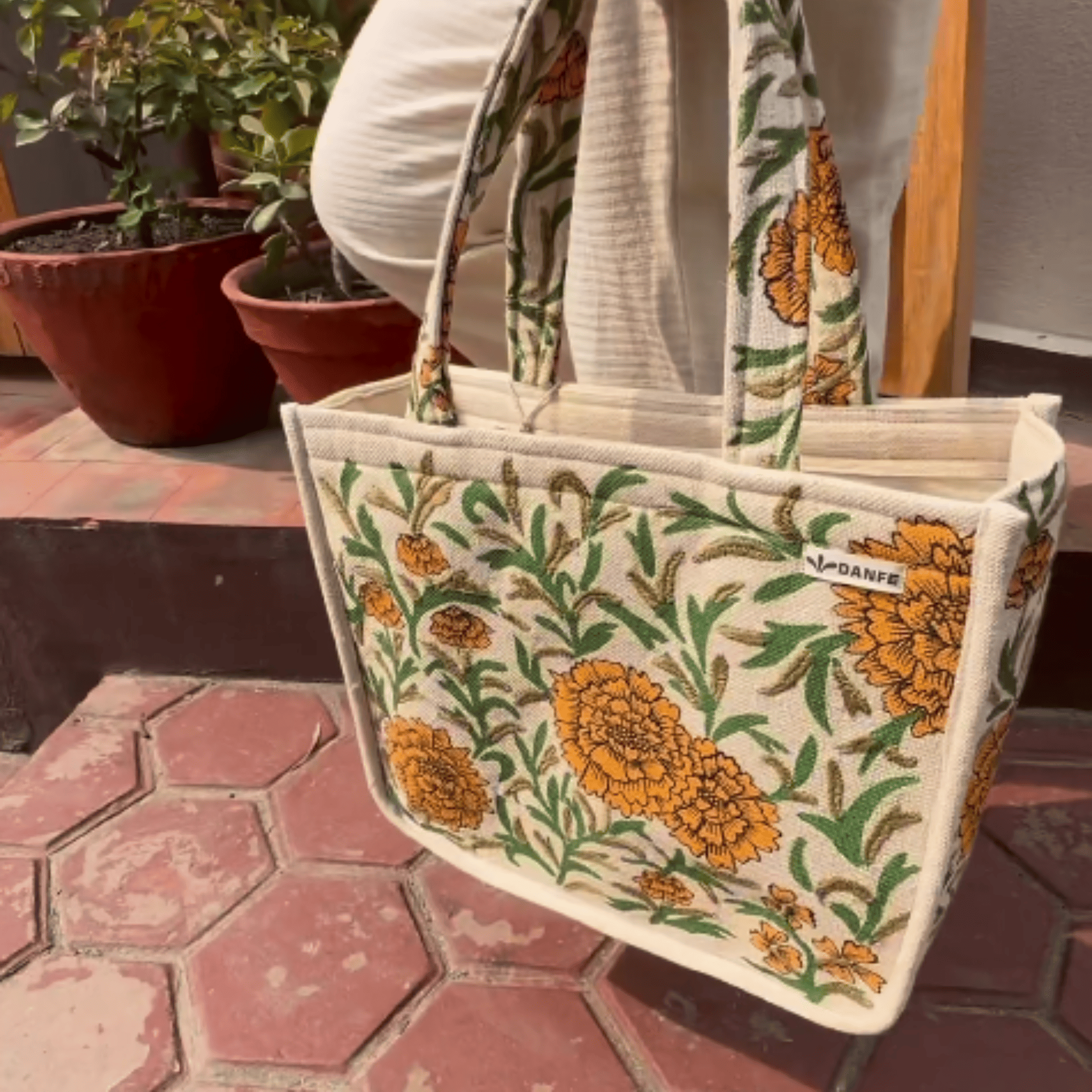 Mithila Art Handpainted and Embroidered Floral Canvas Tote Bag
