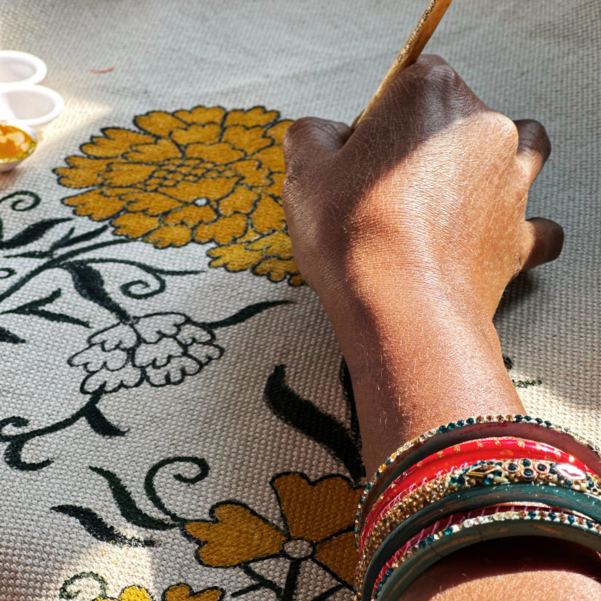 Mithila Art Handpainted and Embroidered Floral Canvas Tote Bag