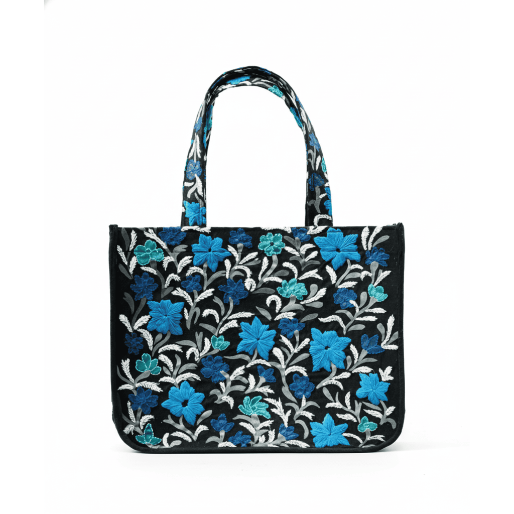 Mithila Art Handpainted and Embroidered Floral Canvas Tote Bag