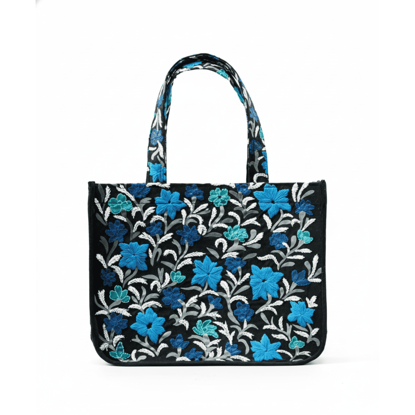 Mithila Art Handpainted and Embroidered Floral Canvas Tote Bag