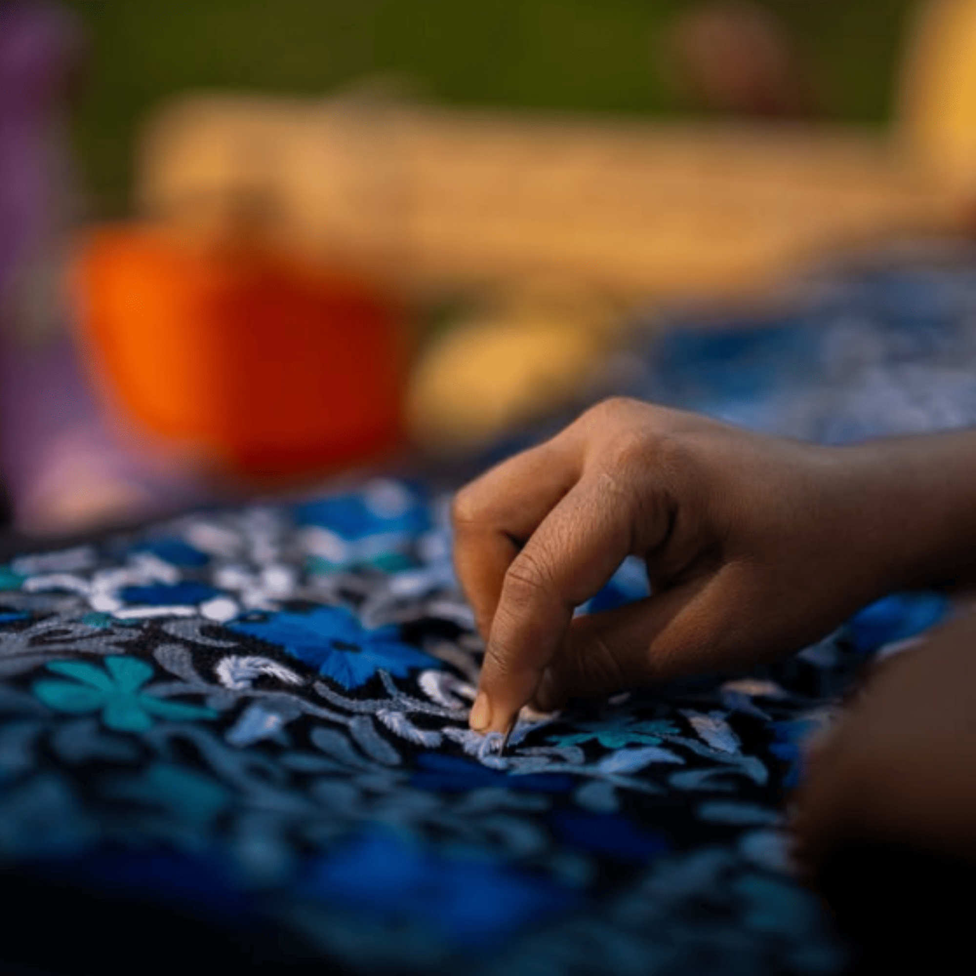 Mithila Art Handpainted and Embroidered Floral Canvas Tote Bag