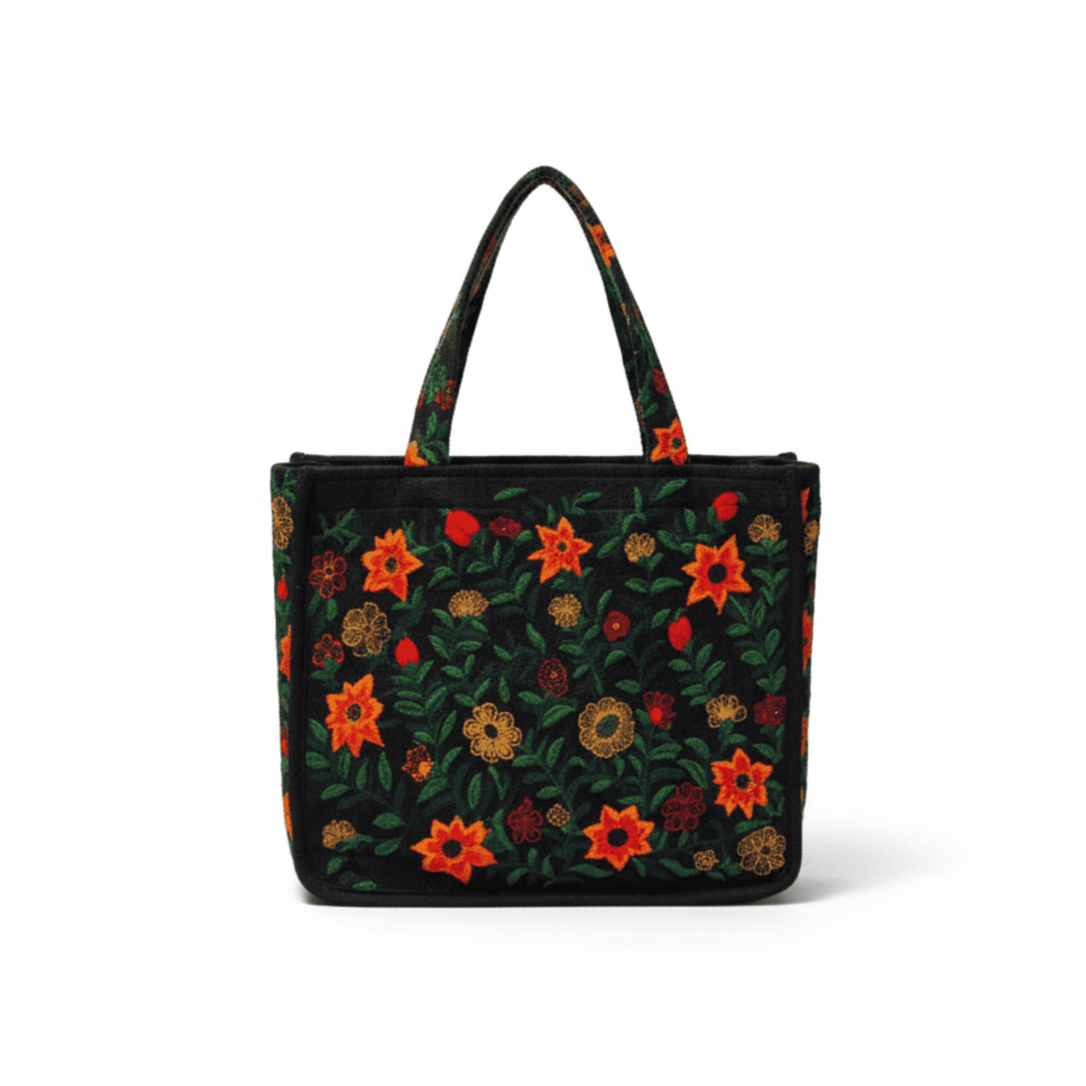 Mithila Art Handpainted and Embroidered Floral Canvas Tote Bag