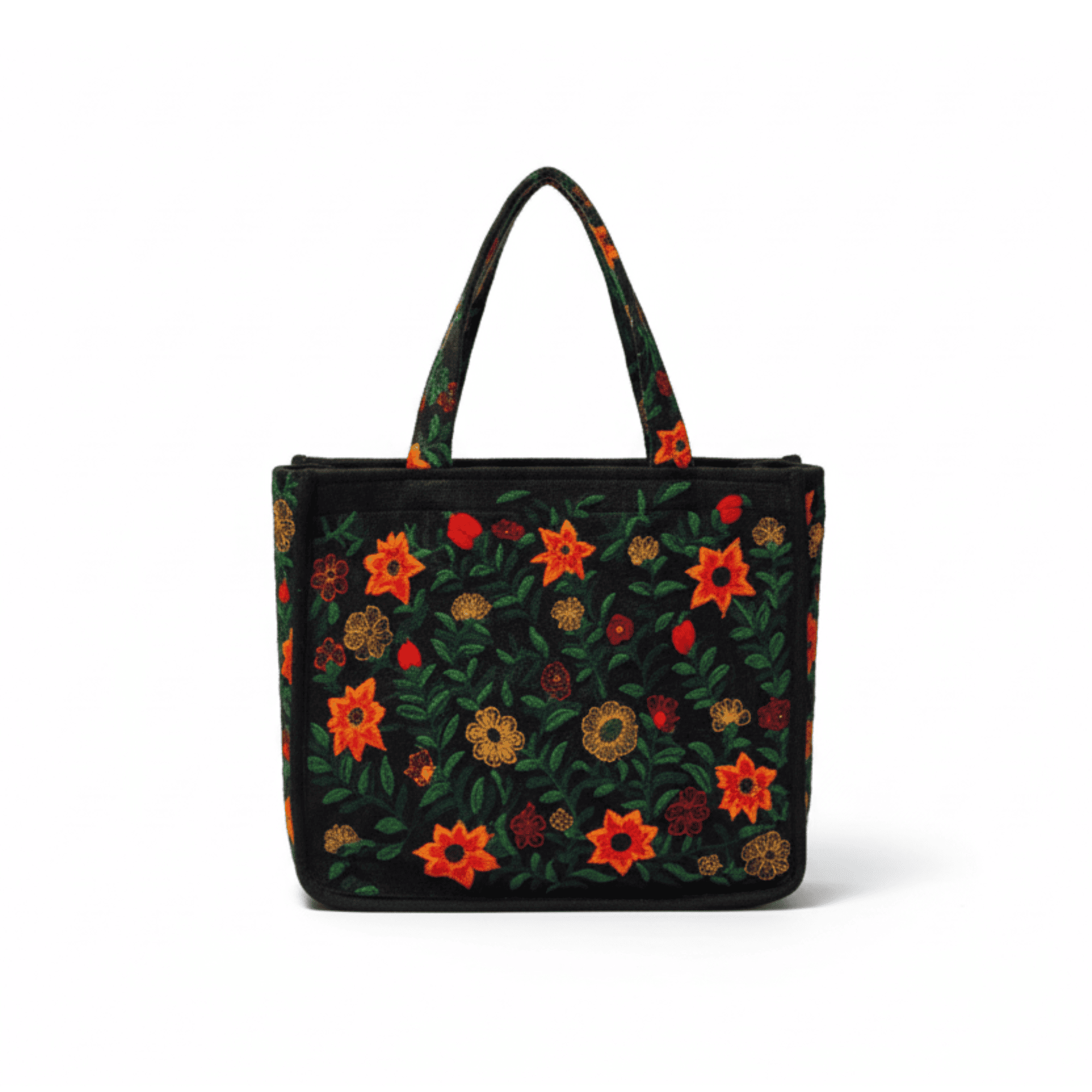 Mithila Art Handpainted and Embroidered Floral Canvas Tote Bag
