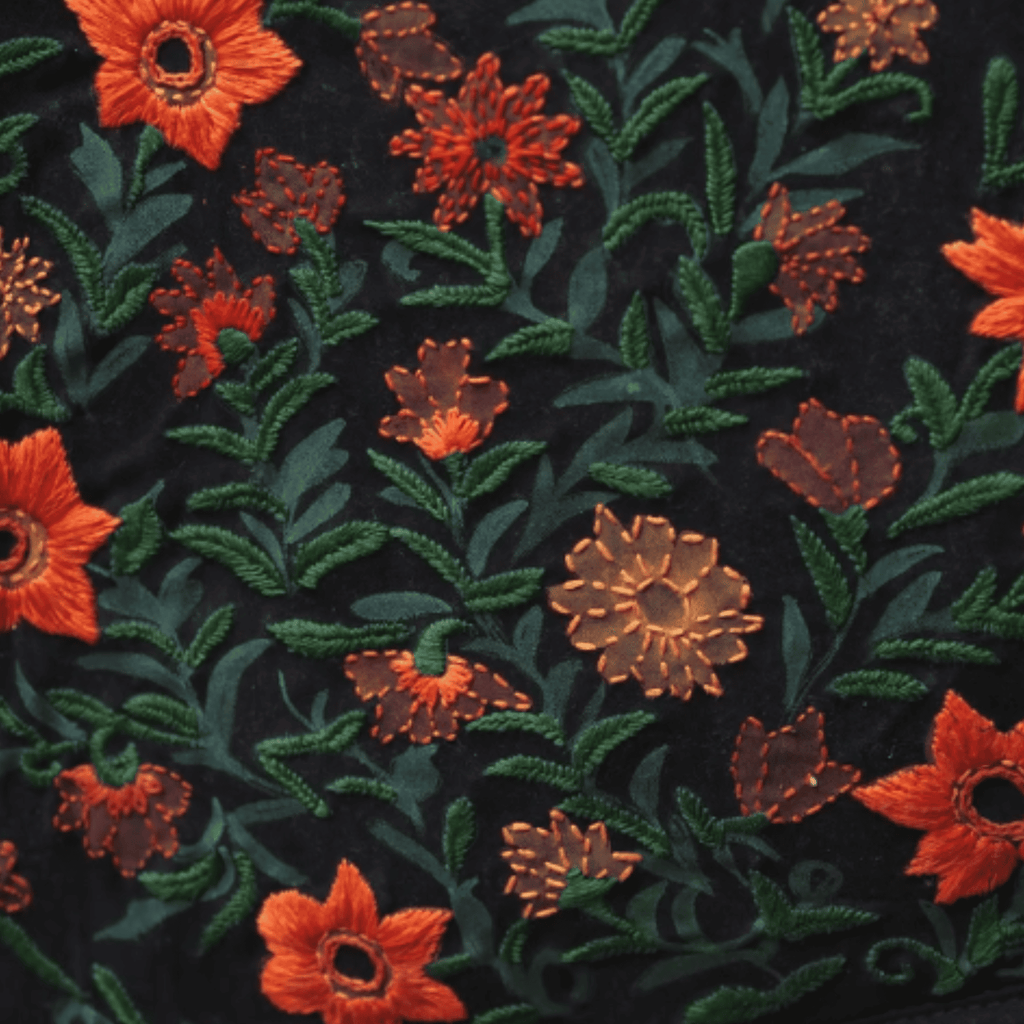 Mithila Art Handpainted and Embroidered Floral Canvas Tote Bag