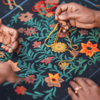 Mithila Art Handpainted and Embroidered Floral Canvas Tote Bag