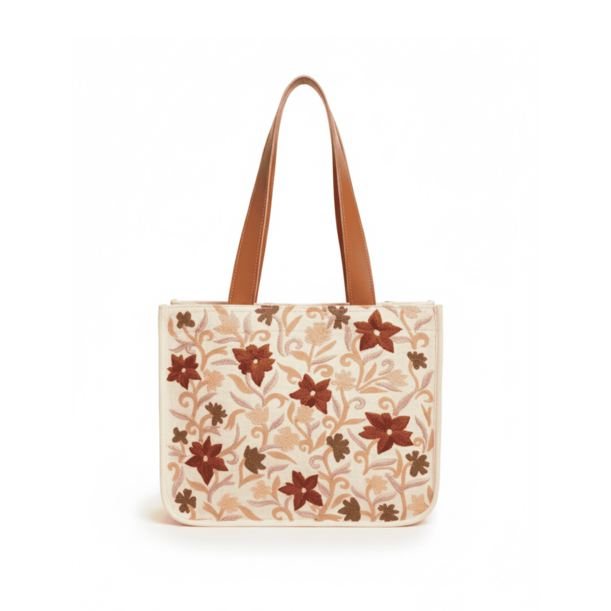 Mithila Art Handpainted and Embroidered Floral Canvas Tote Bag
