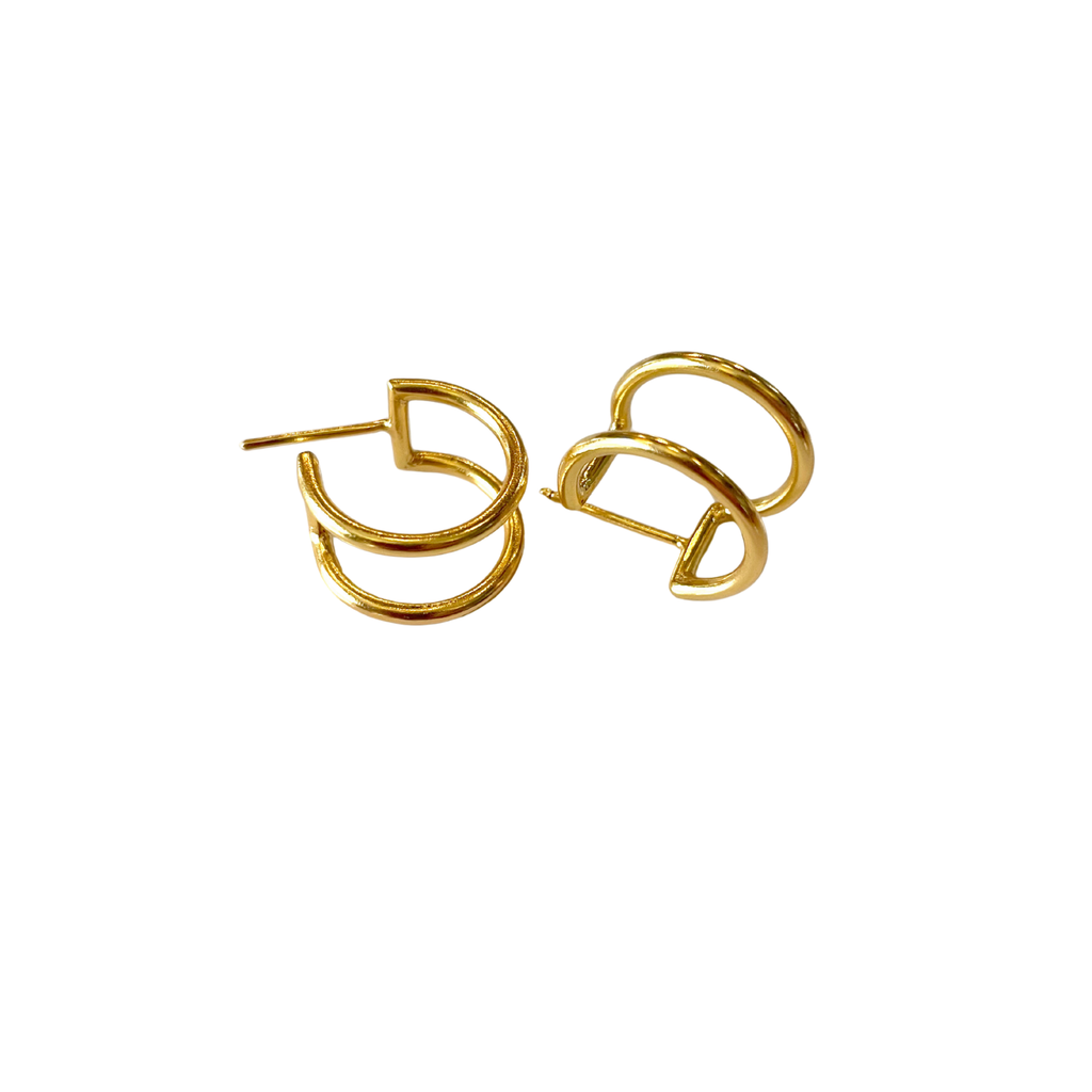 Minimalist Double Hoops Gold Plated Ear Studs