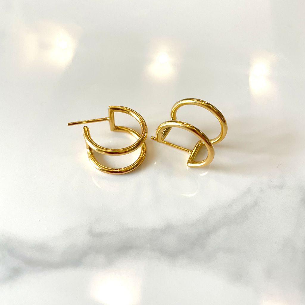 Minimalist Double Hoops Gold Plated Ear Studs
