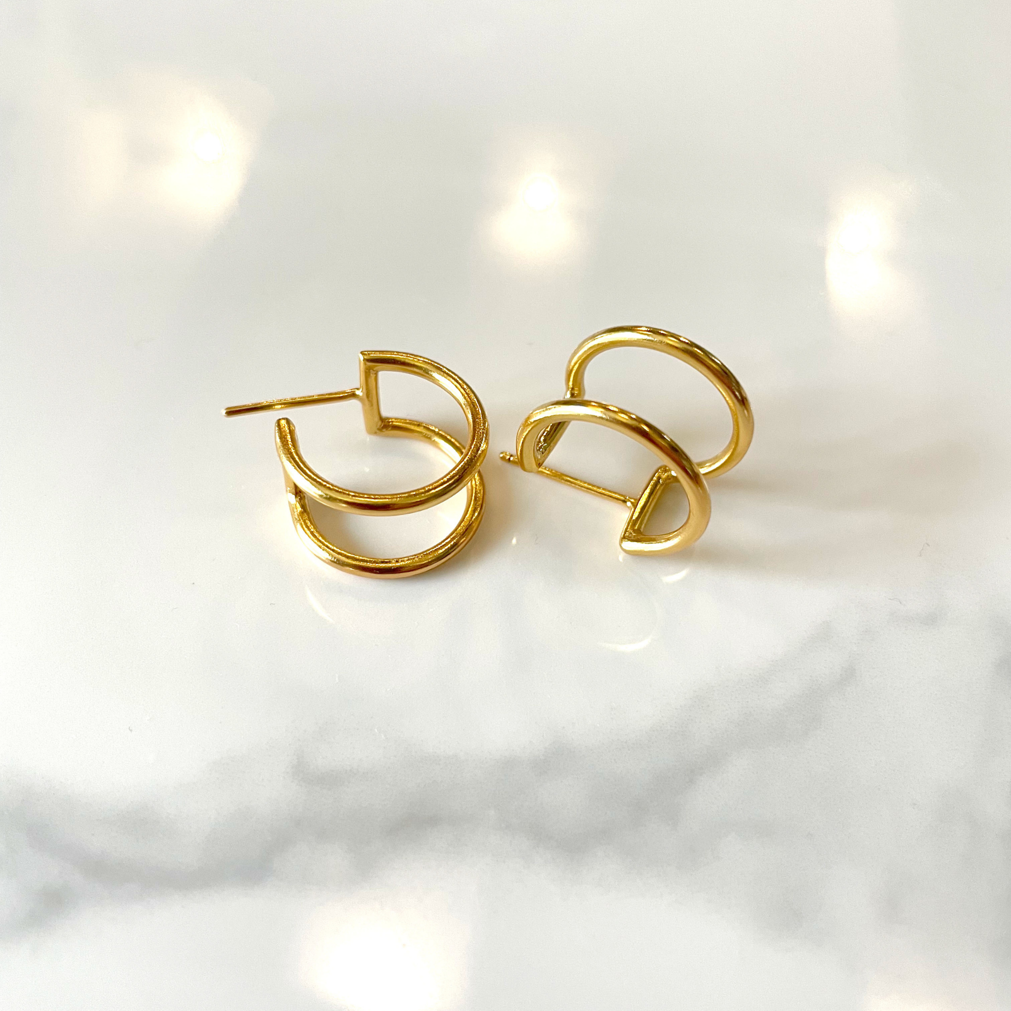 Minimalist Double Hoops Gold Plated Ear Studs