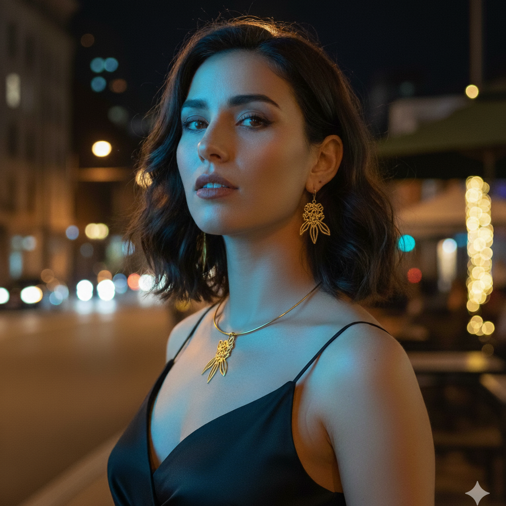 Gurans Rhododendron Gold-Plated Pendant & Earrings