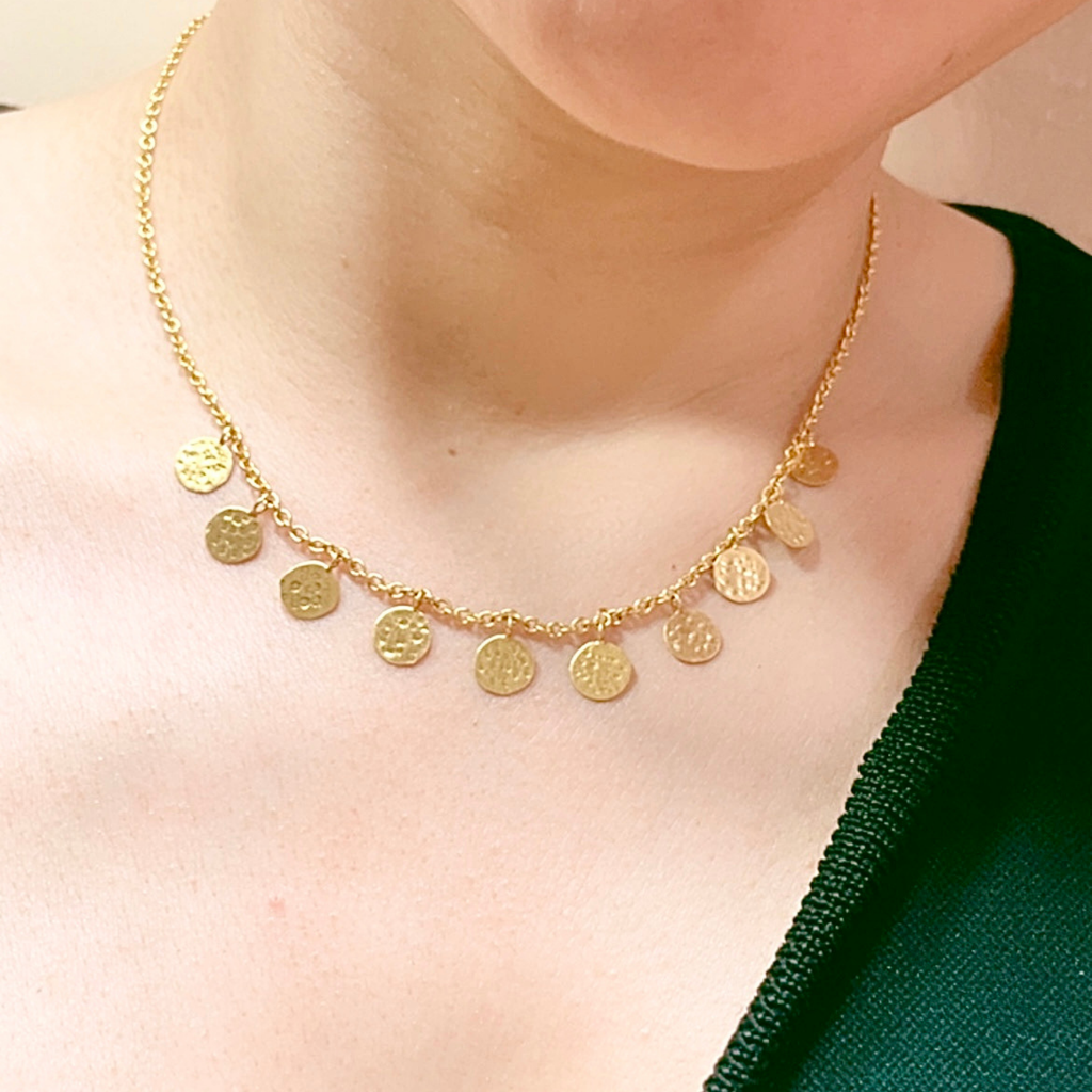 Hand-Beaten Gold Plated Brass Medallion Necklace
