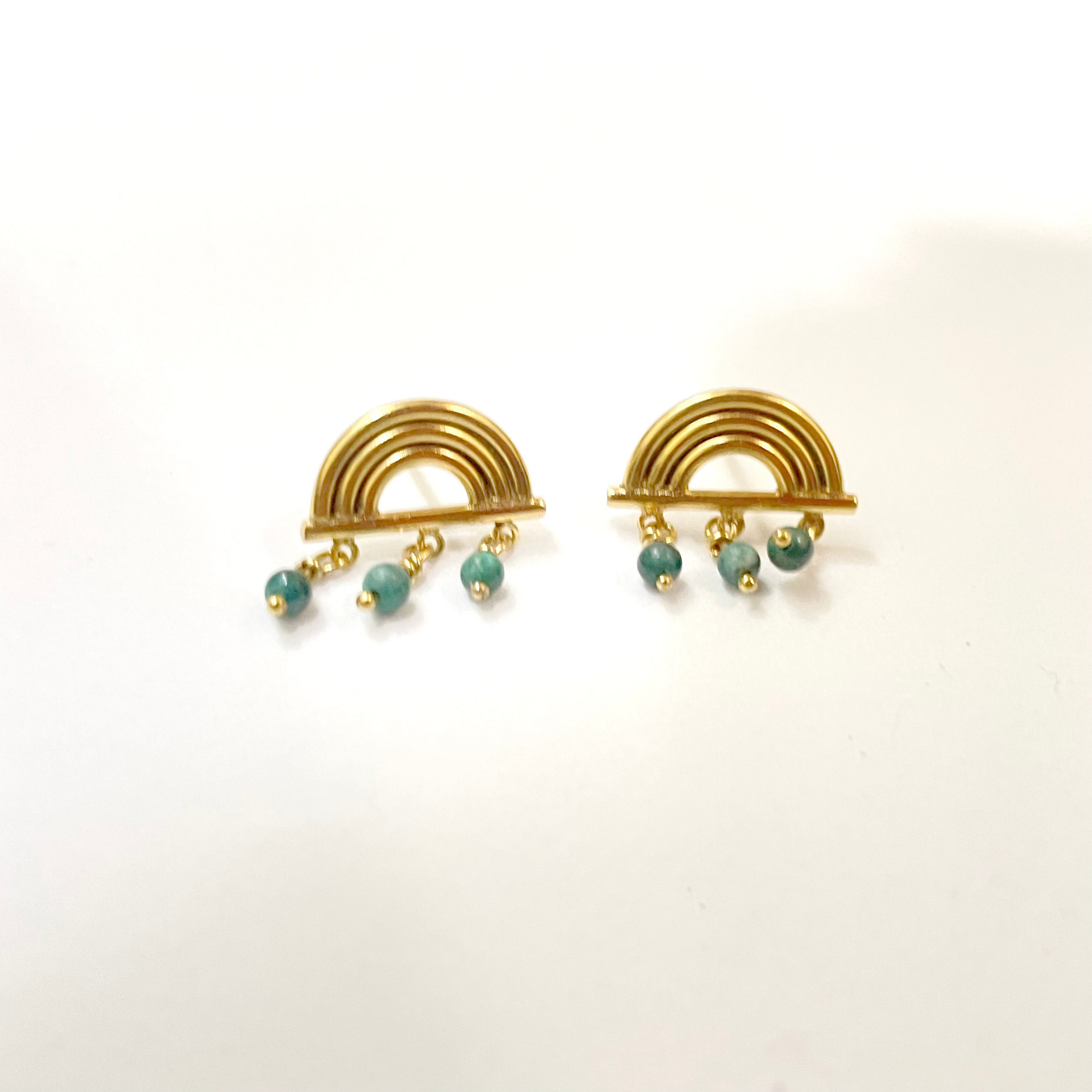 Dainty Gold-Plated Rainbow Drops Earrings with Gemstones