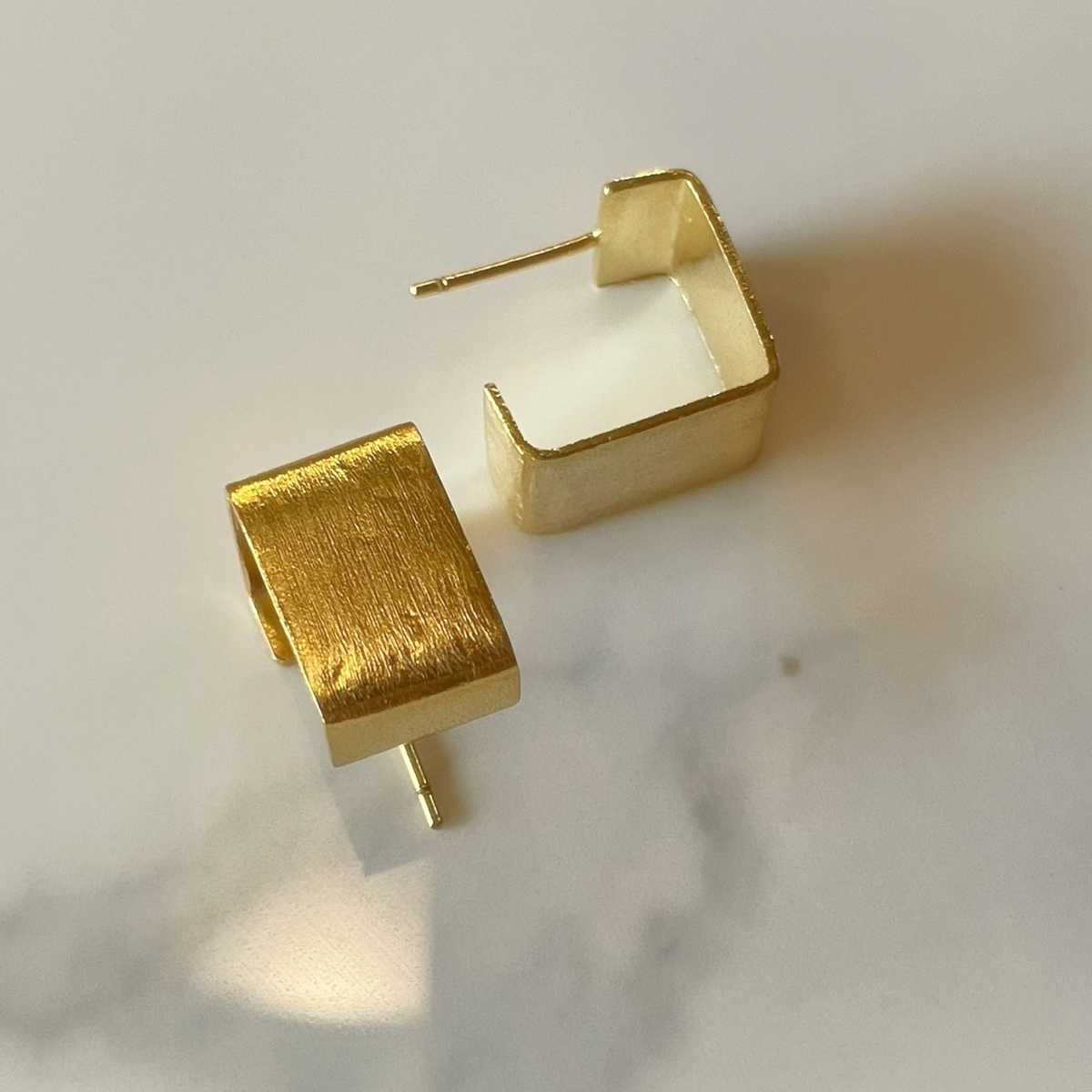 Geo Square Minimalist Gold Plated Brass Ear Studs