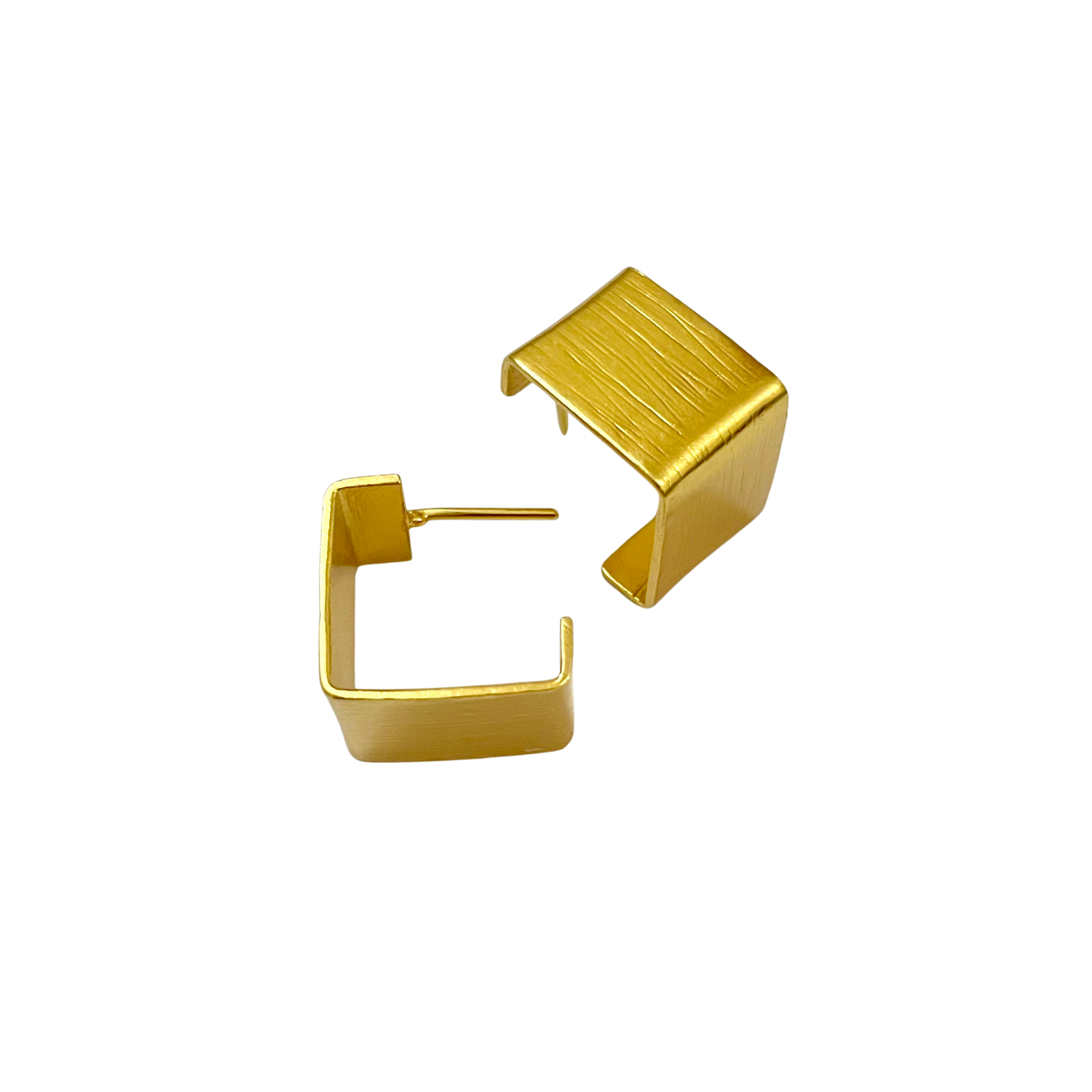 Geo Square Minimalist Gold Plated Brass Ear Studs
