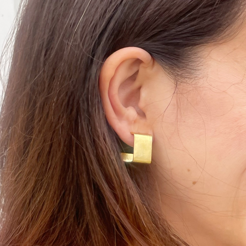Geo Square Minimalist Gold Plated Brass Ear Studs