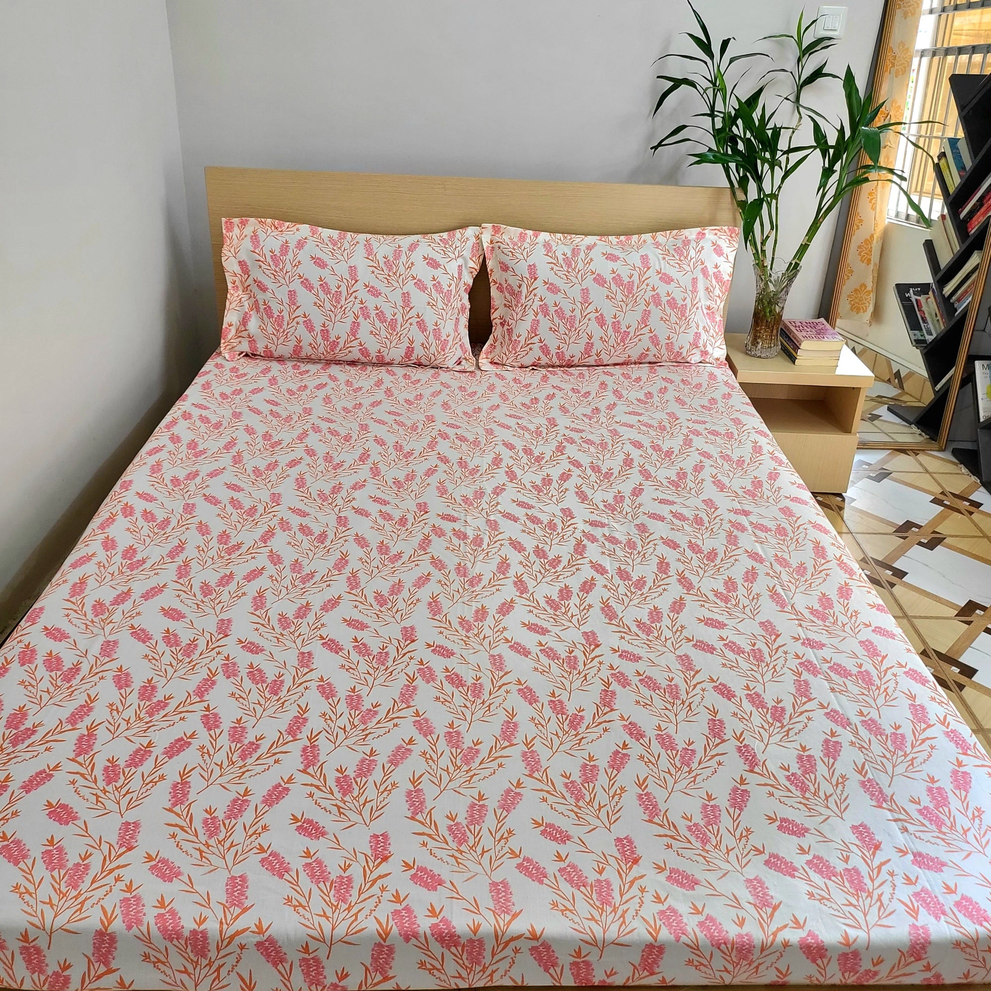 Smriti – Pink Blossom Cotton Bedding Set