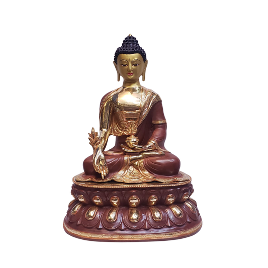Shakyamuni Medicine Buddha — Partly Gold-Plated Copper Statue by Fourth-Generation Patan Artisan | Handcrafted in Nepal | 18 inches