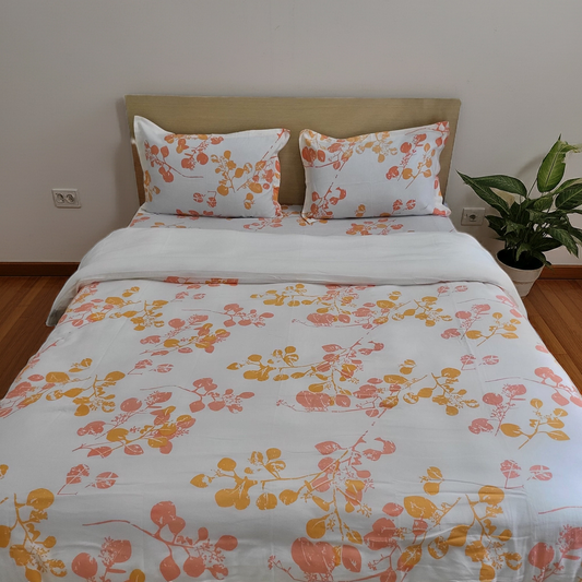 Sandhya - Sunset on a Pipal Tree Cotton Bedsheet Set - 100% Cotton Bedsheets- handmade in nepal house of himalayas