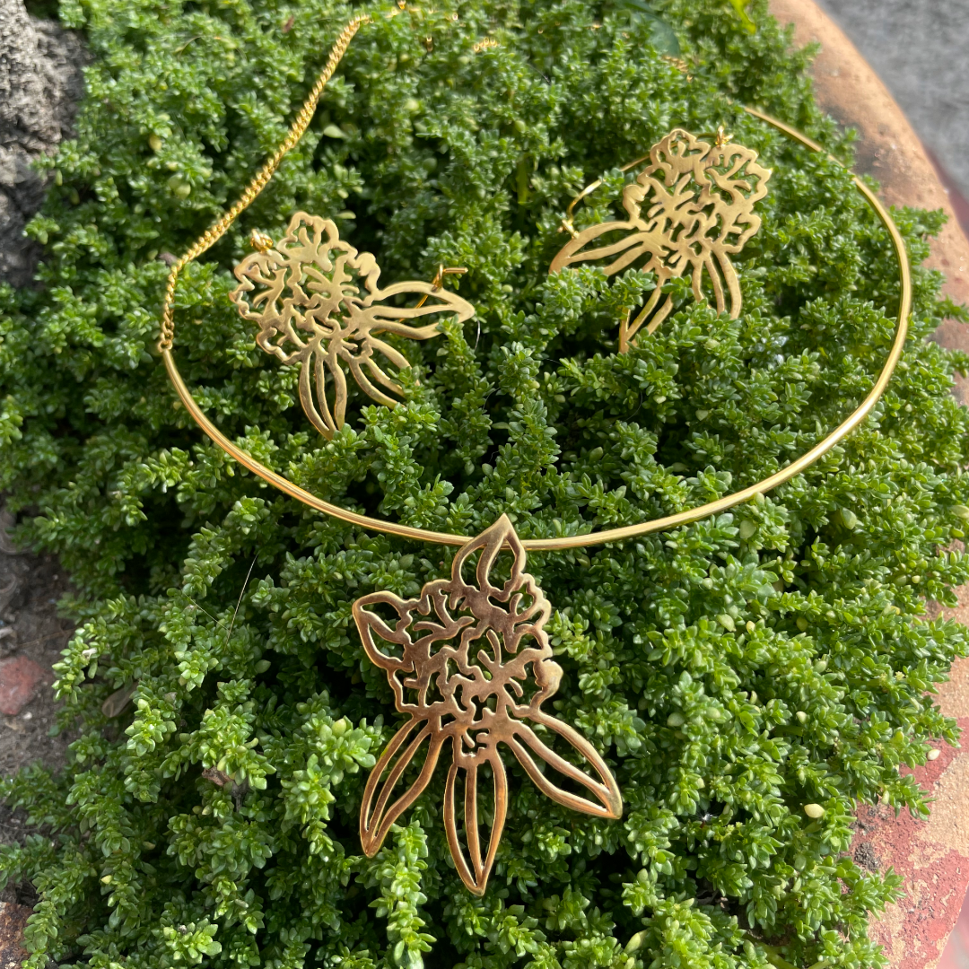 Gurans Rhododendron Gold-Plated Pendant & Earrings