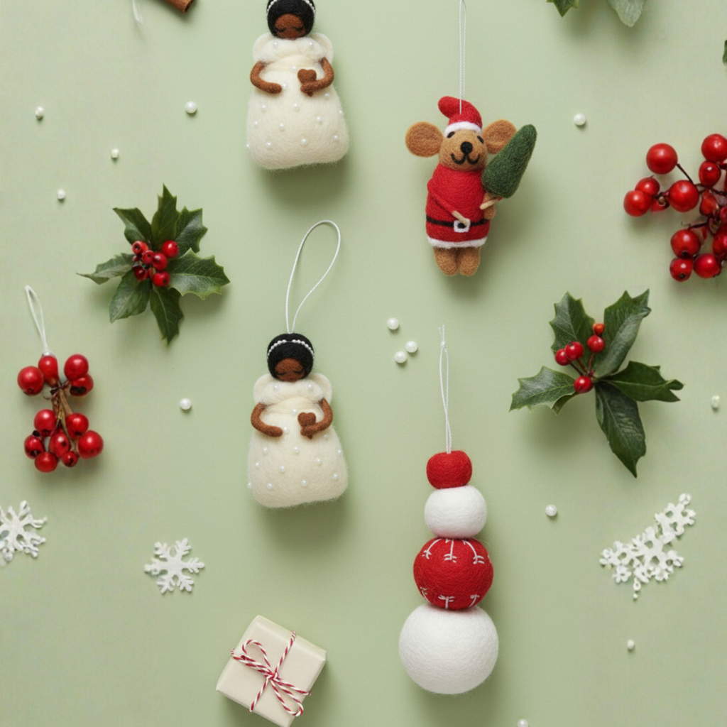 Joyful Felt Stocking & Snowflake Tree Ornaments