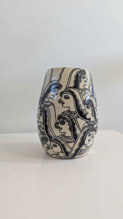 Mithila Women on a Hand-Painted Ceramic Vase