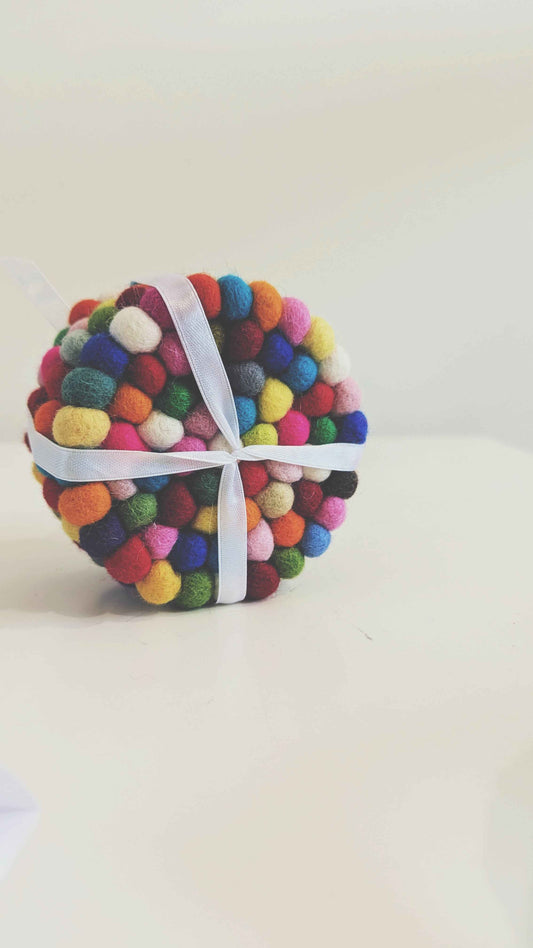 Colourful Felt Ball Coaster - Set of 4