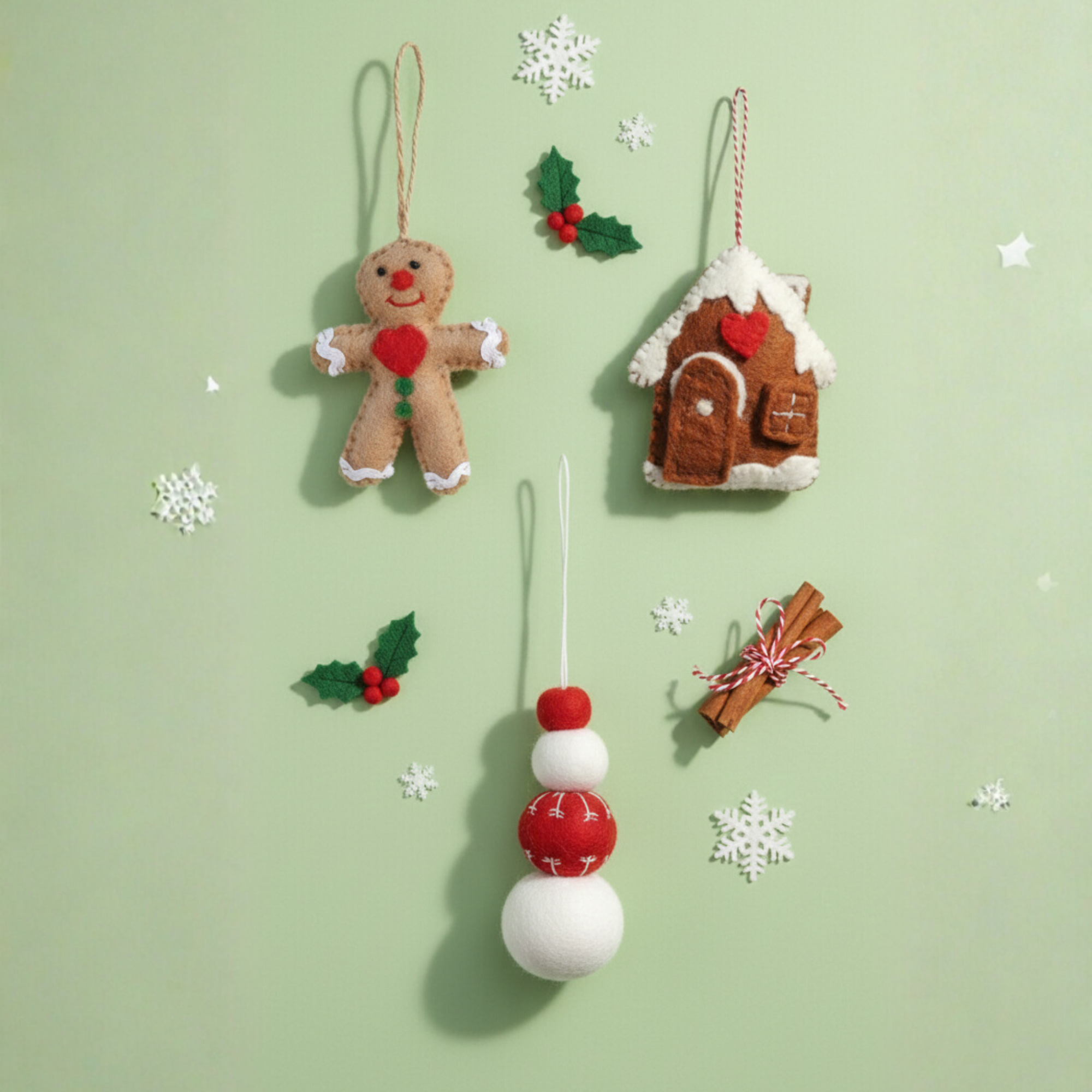 Sweetest Felt Gingerbread Ornaments | NZ Wool, Nepal Made