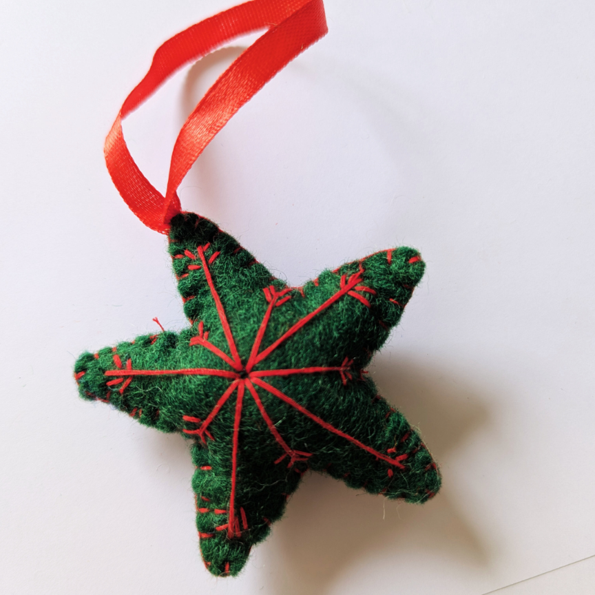 Felt Star Christmas Ornament – Hand-Embroidered Holiday Charm