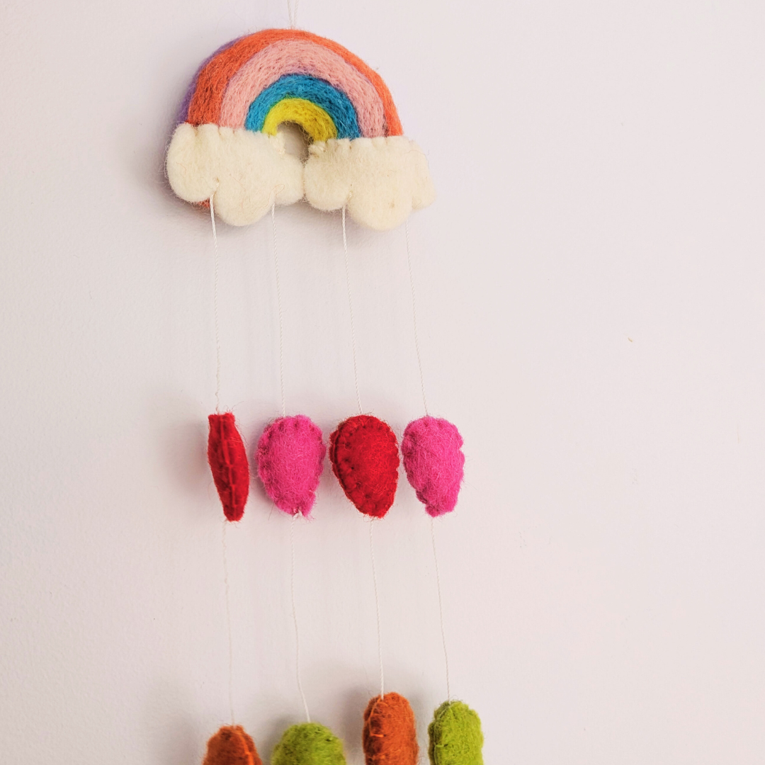 Handmade Felt Rainbow Mobile with Raindrops