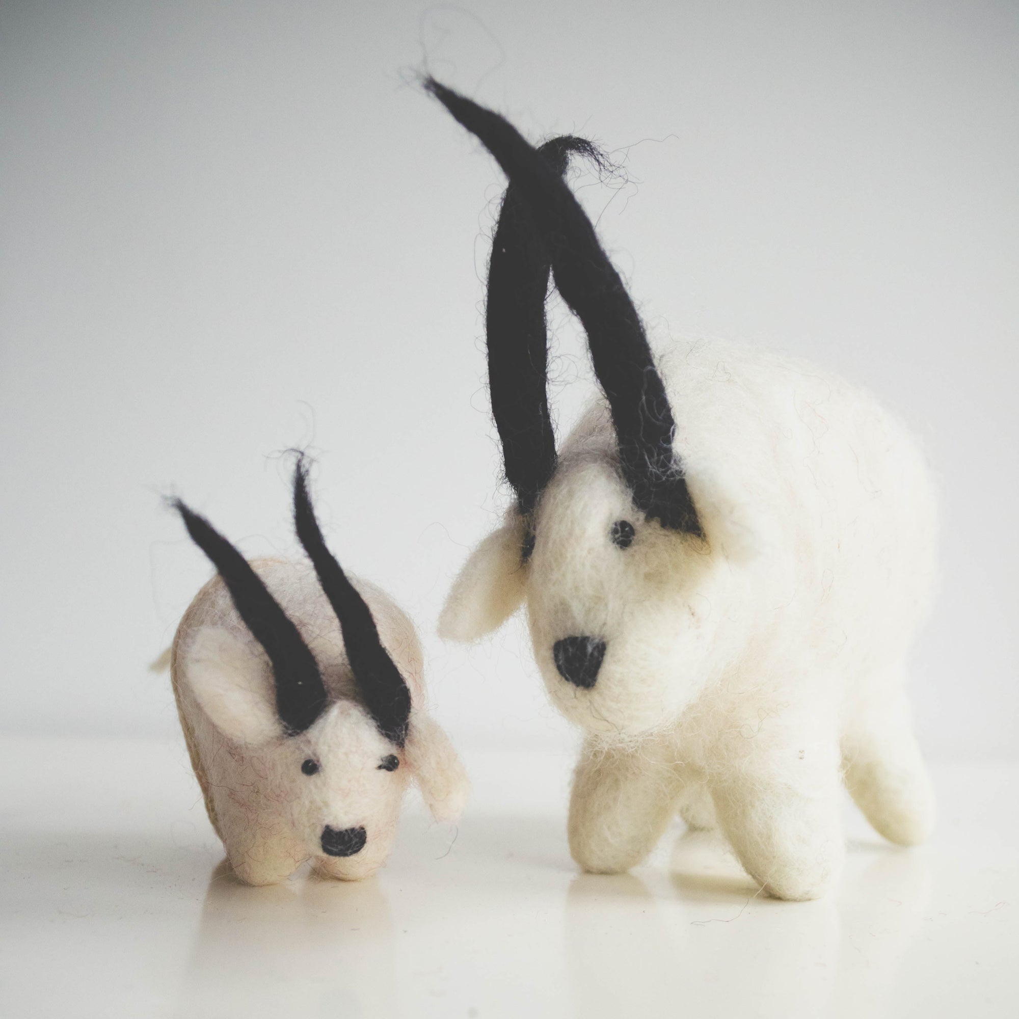 Handmade Felt Goat Duo – Creamy Wool Decor with Character