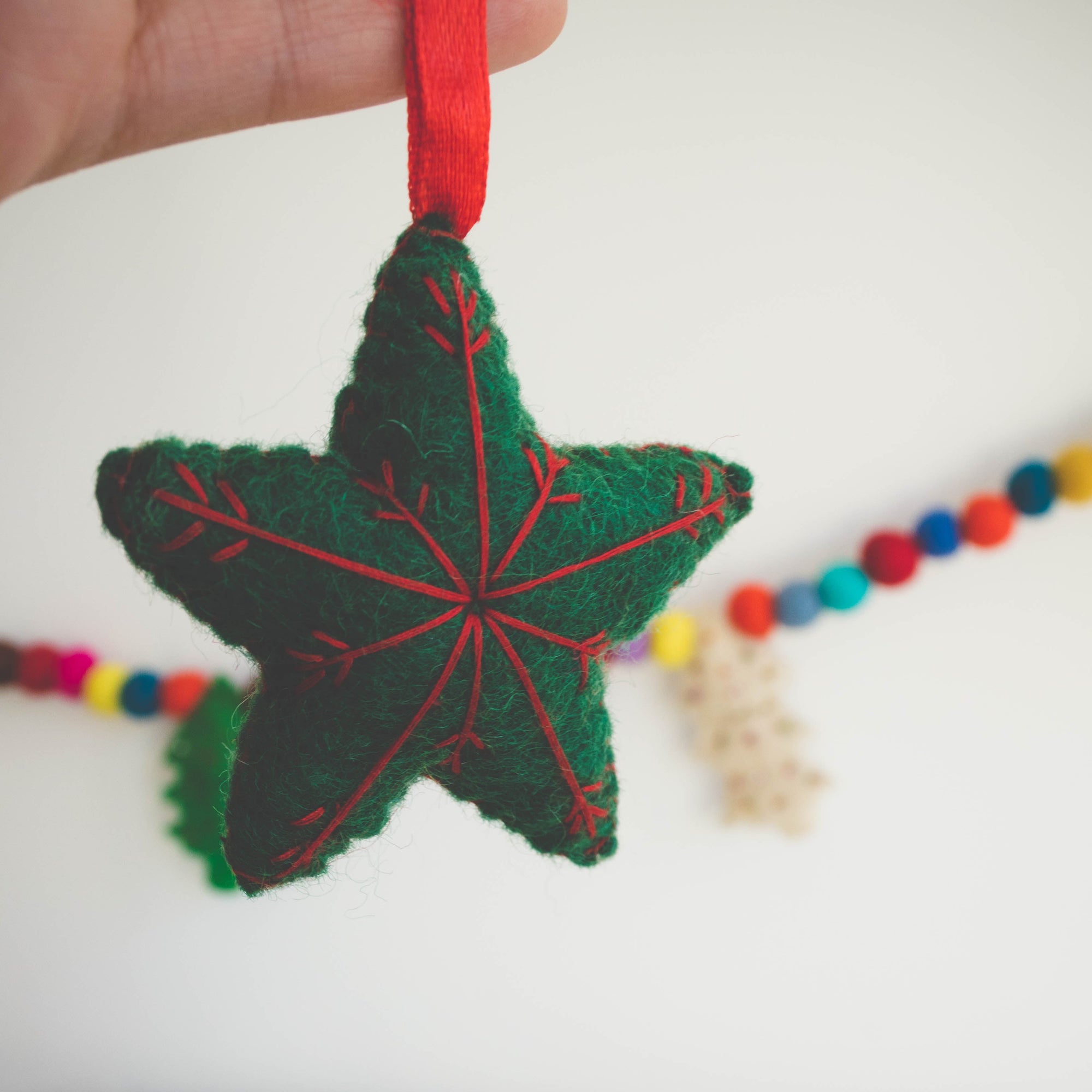 Felt Star Christmas Ornament – Hand-Embroidered Holiday Charm