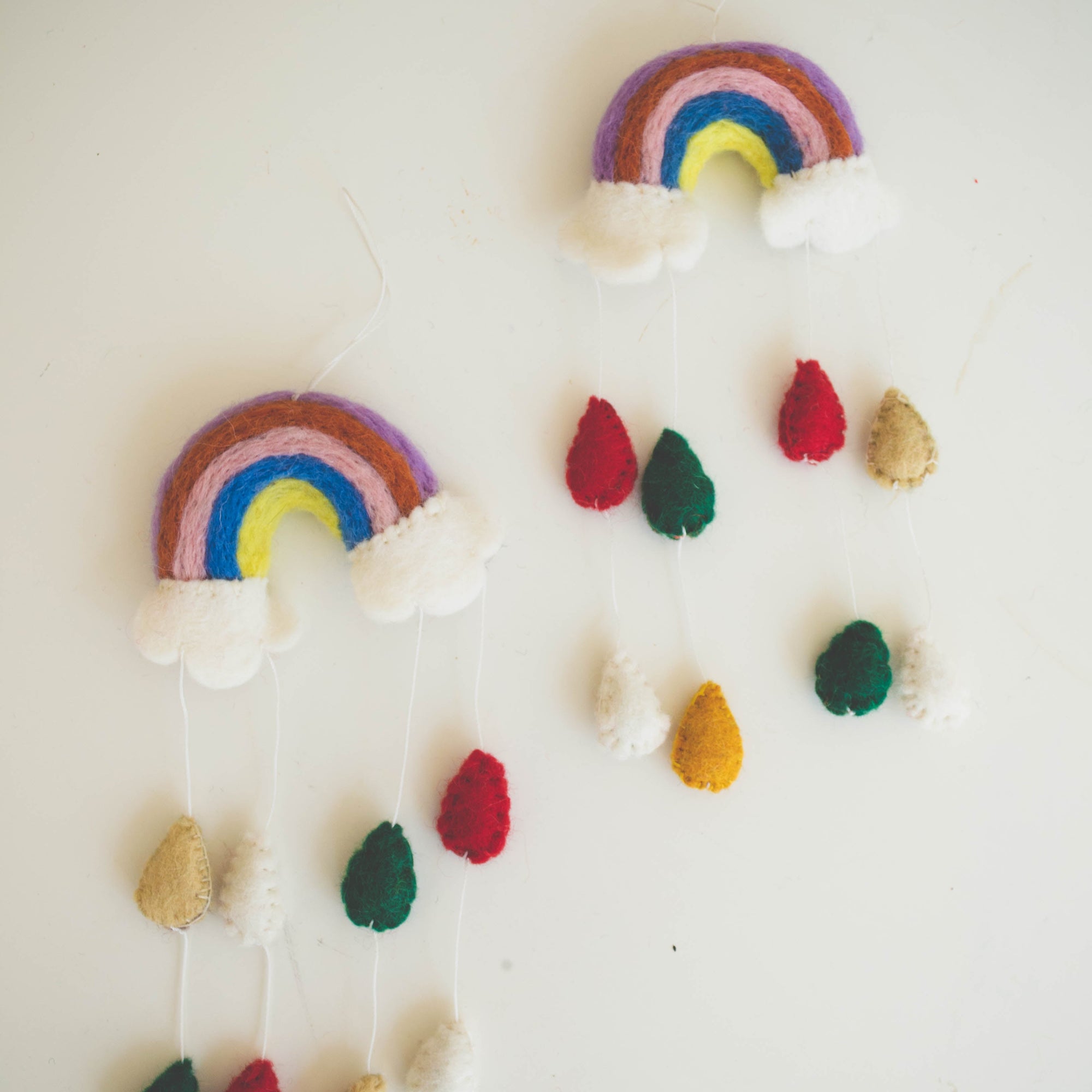 Handmade Felt Rainbow Mobile with Raindrops