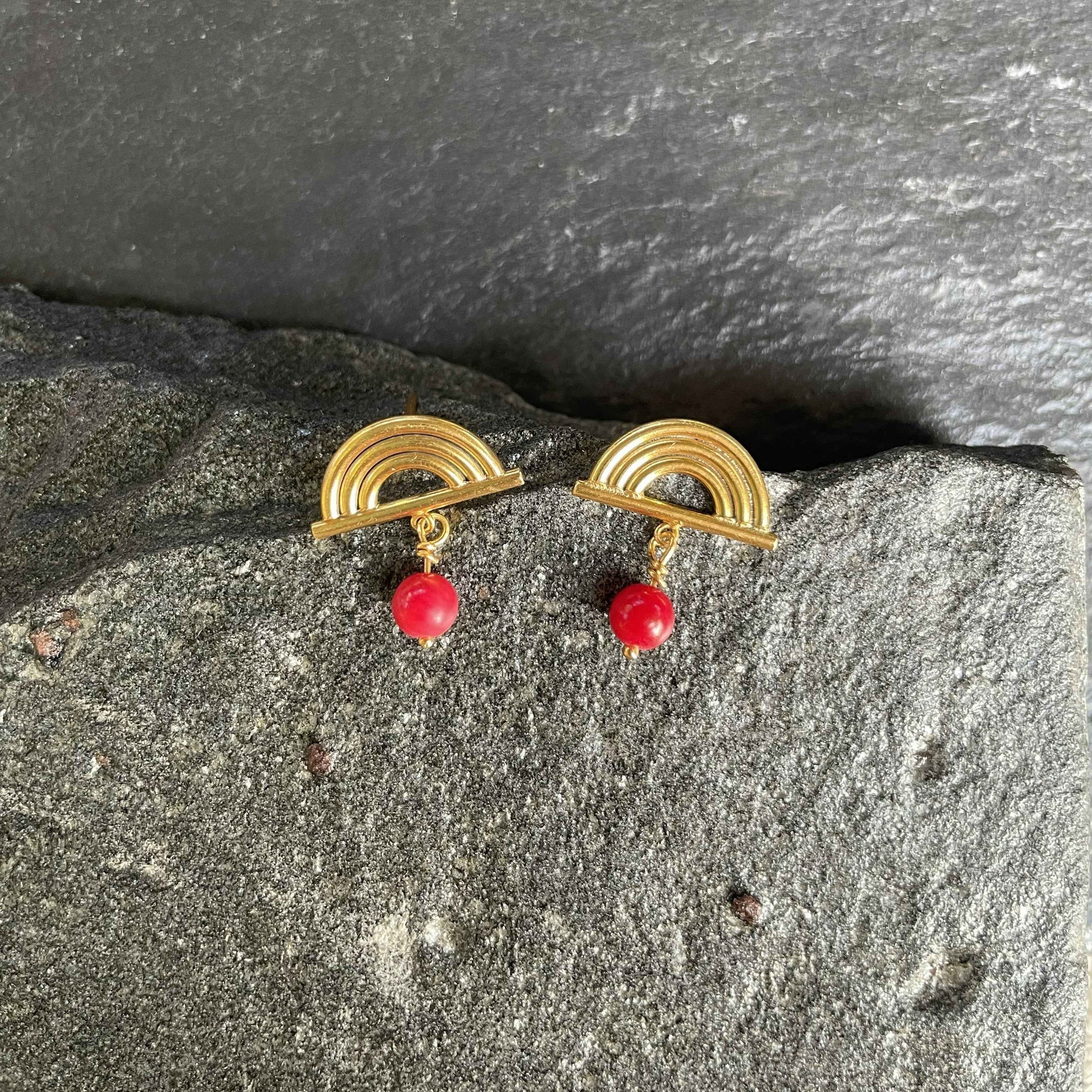 Dainty Gold-Plated Rainbow Drops Earrings with Gemstones