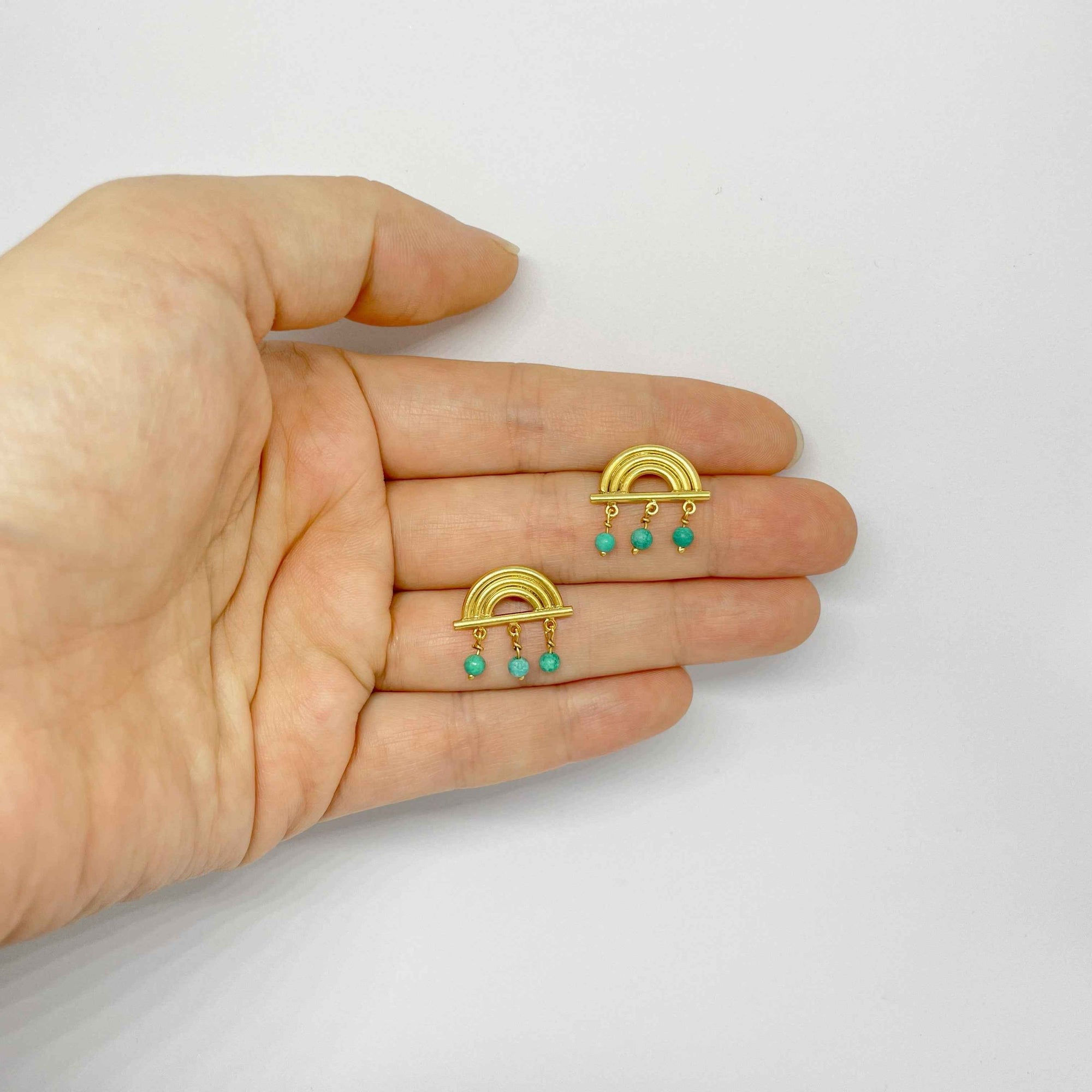 Dainty Gold-Plated Rainbow Drops Earrings with Gemstones